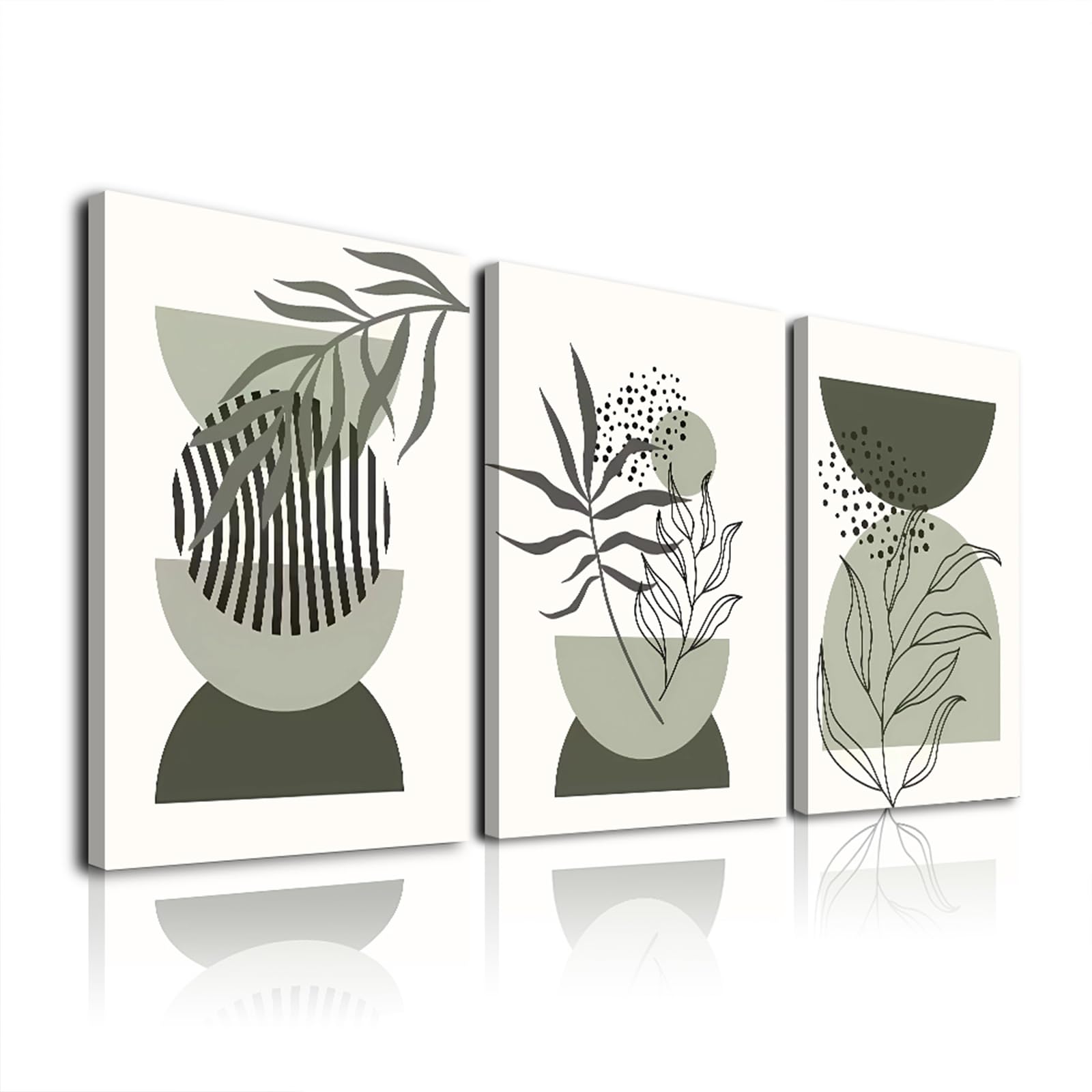 Sage Green Wall Art Set of 3,Abstract Green Wall Decor Living Room,Minimalist Modern Framed Wall Art Marble Line Beige Gold Green Canvas Artwork Paintings,Boho Room Decor,Bedroom Bathroom Office Artwork,12"x16"