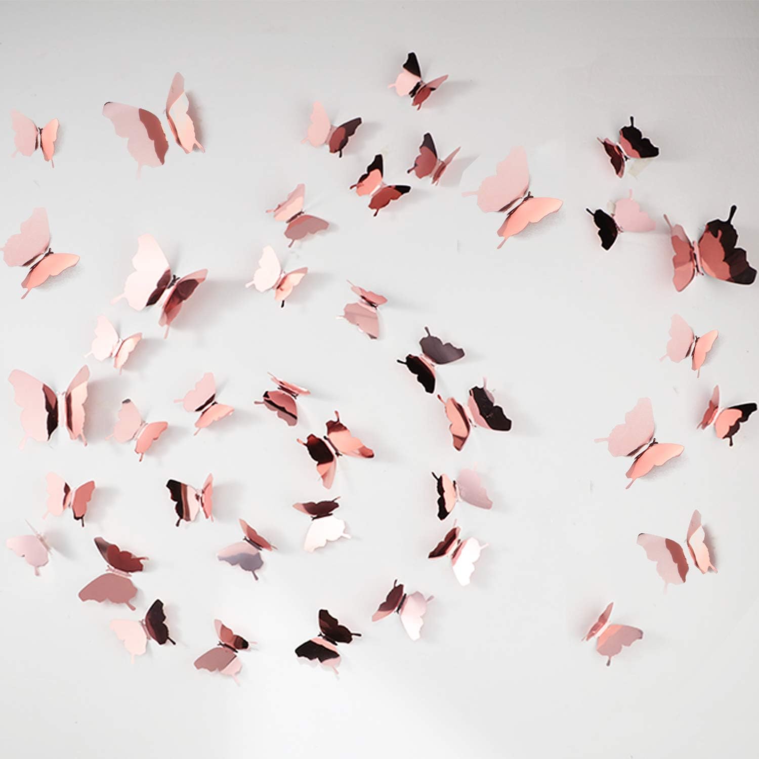 BBTO 48 Pieces Butterfly Wall Decor DIY 3D Mirror Butterfly Stickers Removable Decals Crafts for Birthday Party Bedroom School Bathroom Living Room Decor（Sliver）