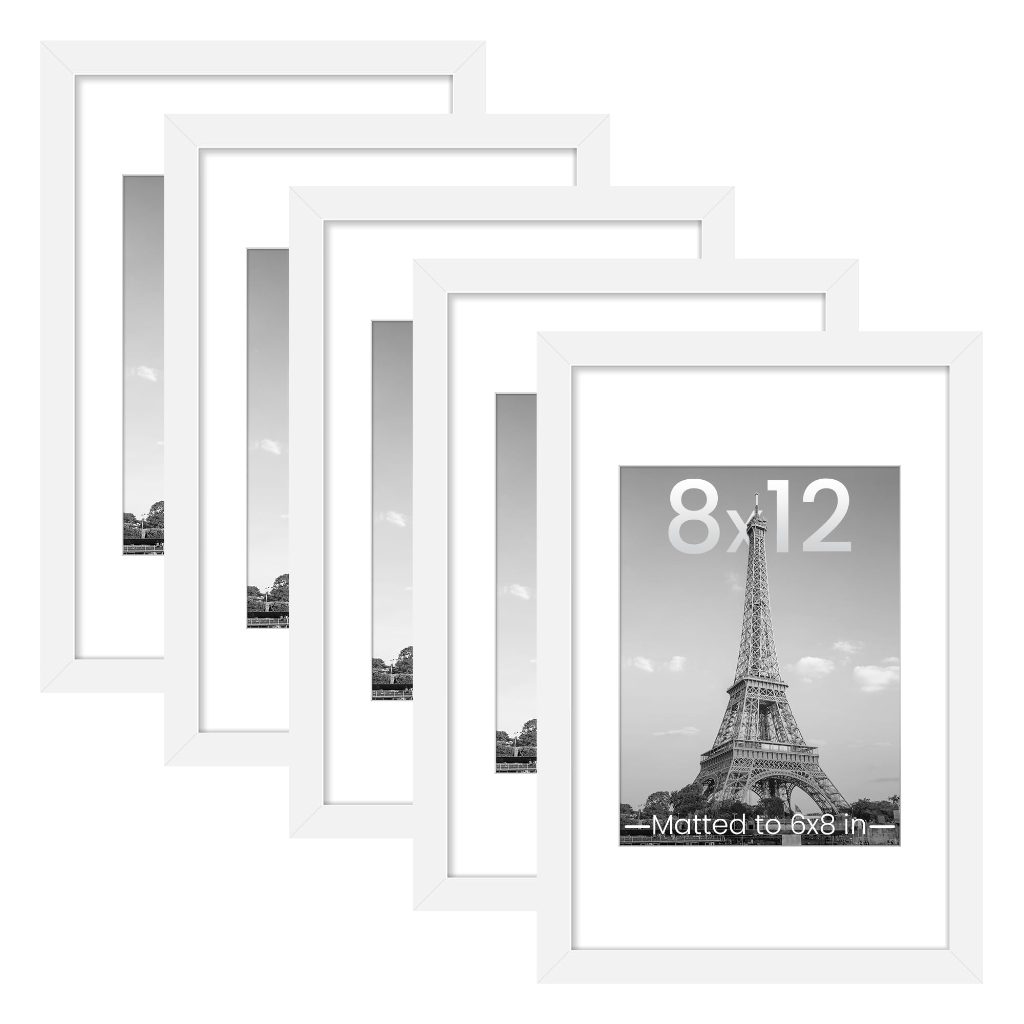 upsimples 8.5x11 Picture Frame Set of 5, Display Pictures 6x8 with Mat or 8.5 by 11 Without, Wall Gallery Photo Frames, Black