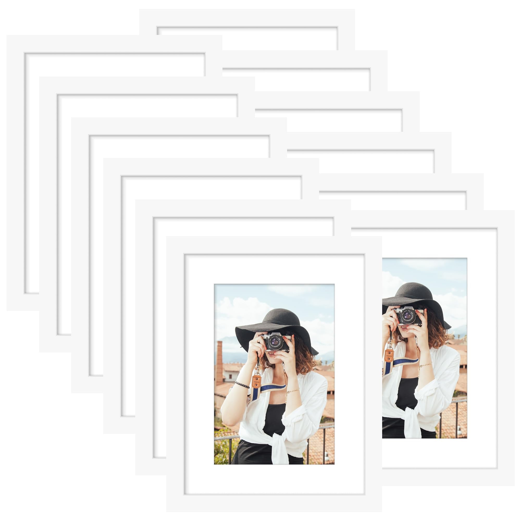 Picrit 8x10 Picture Frame Set of 12, Display 5x7 with Mat or 8x10 without Mat, Photo Frames for Wall Mounting or Table Top Display, Black