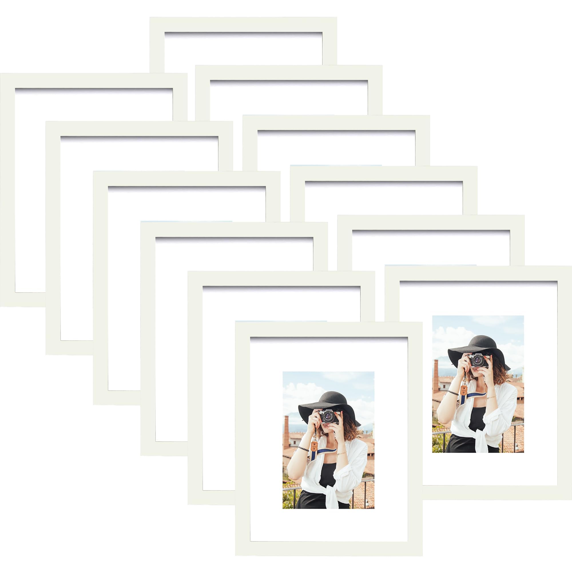 Picrit 8x10 Picture Frame Set of 12, Display 5x7 with Mat or 8x10 without Mat, Photo Frames for Wall Mounting or Table Top Display, Black