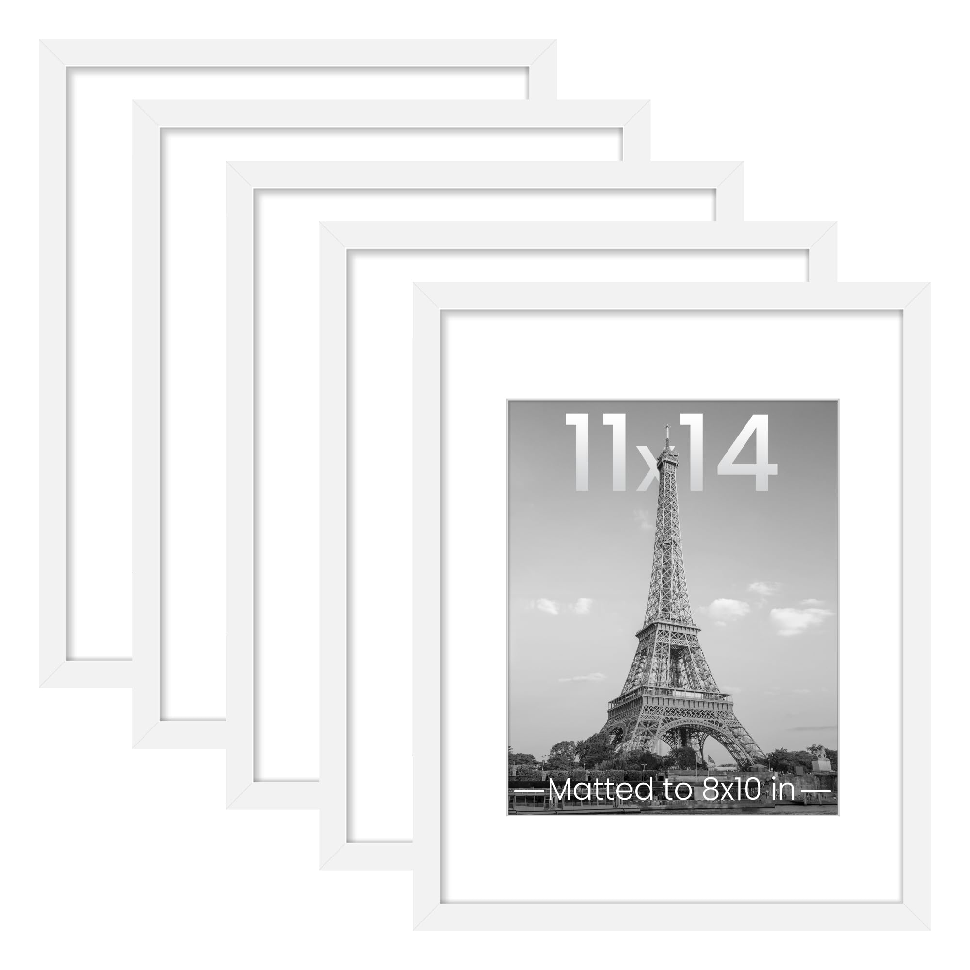 upsimples 8.5x11 Picture Frame Set of 5, Display Pictures 6x8 with Mat or 8.5 by 11 Without, Wall Gallery Photo Frames, Black