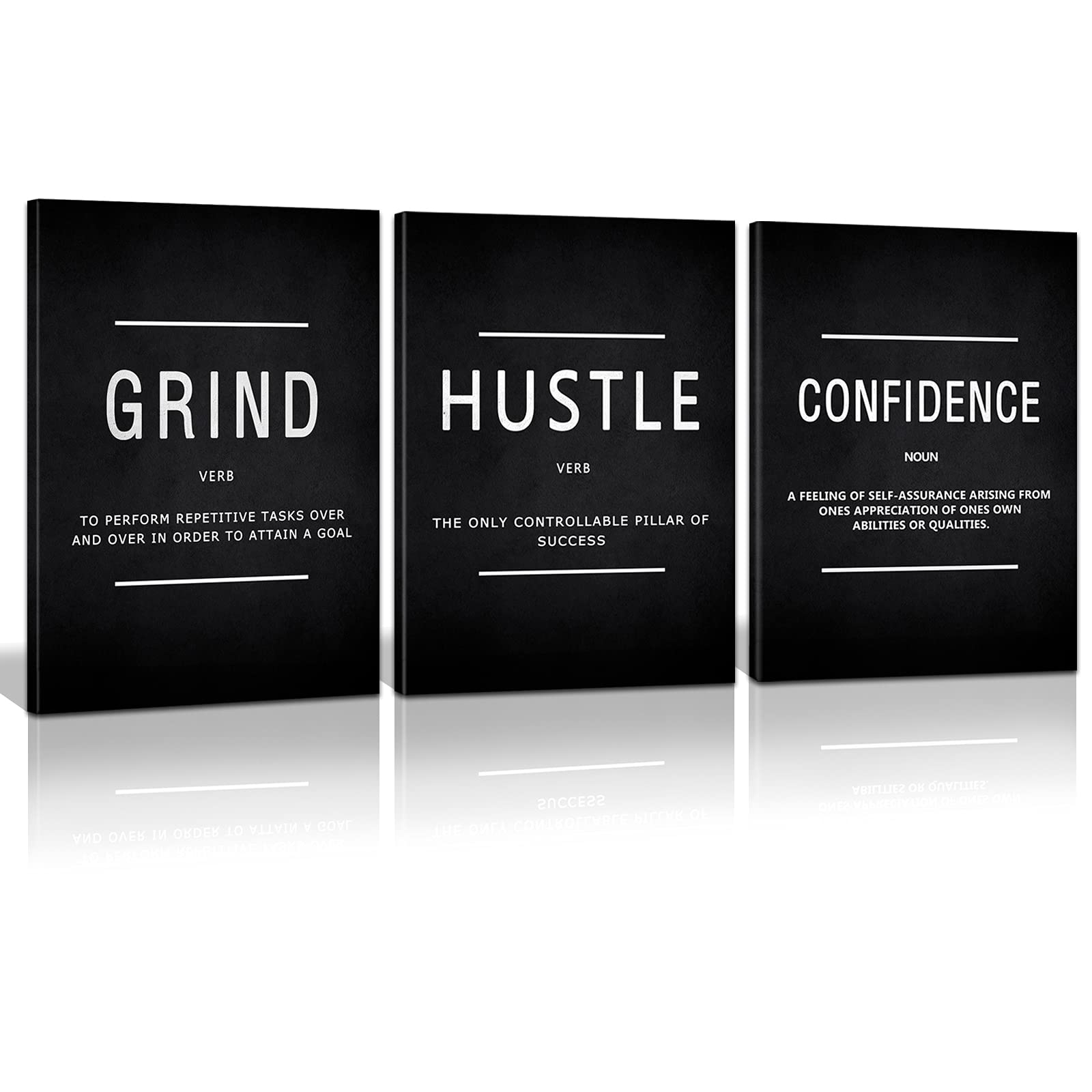 KAWAHONE Canvas Painting Wall Art, Grind Hustle Execution Motivational Wall Art Decoration Posters Prints for Living Room Bedroom, Office Decor, Gallery-Wrapped Canvas Art Set Framed Ready to Hang