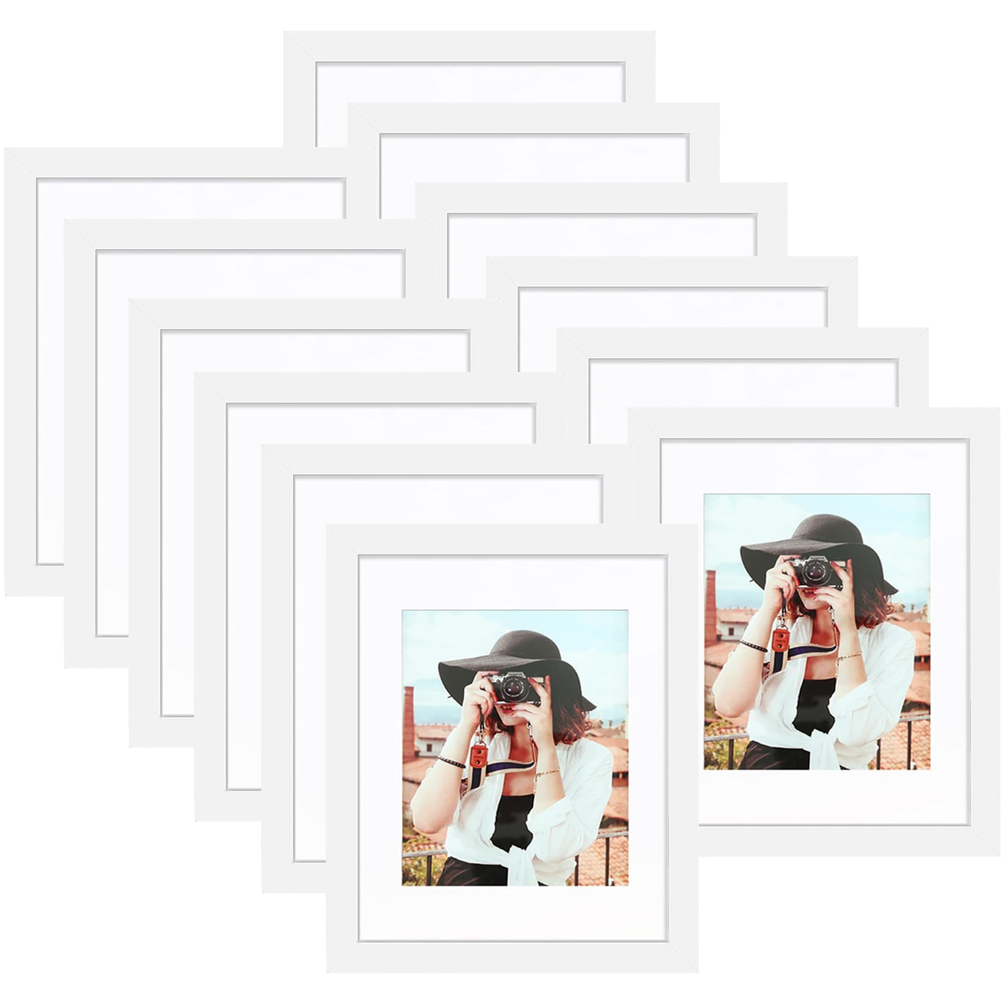 Picrit 8x10 Picture Frame Set of 12, Display 5x7 with Mat or 8x10 without Mat, Photo Frames for Wall Mounting or Table Top Display, Black