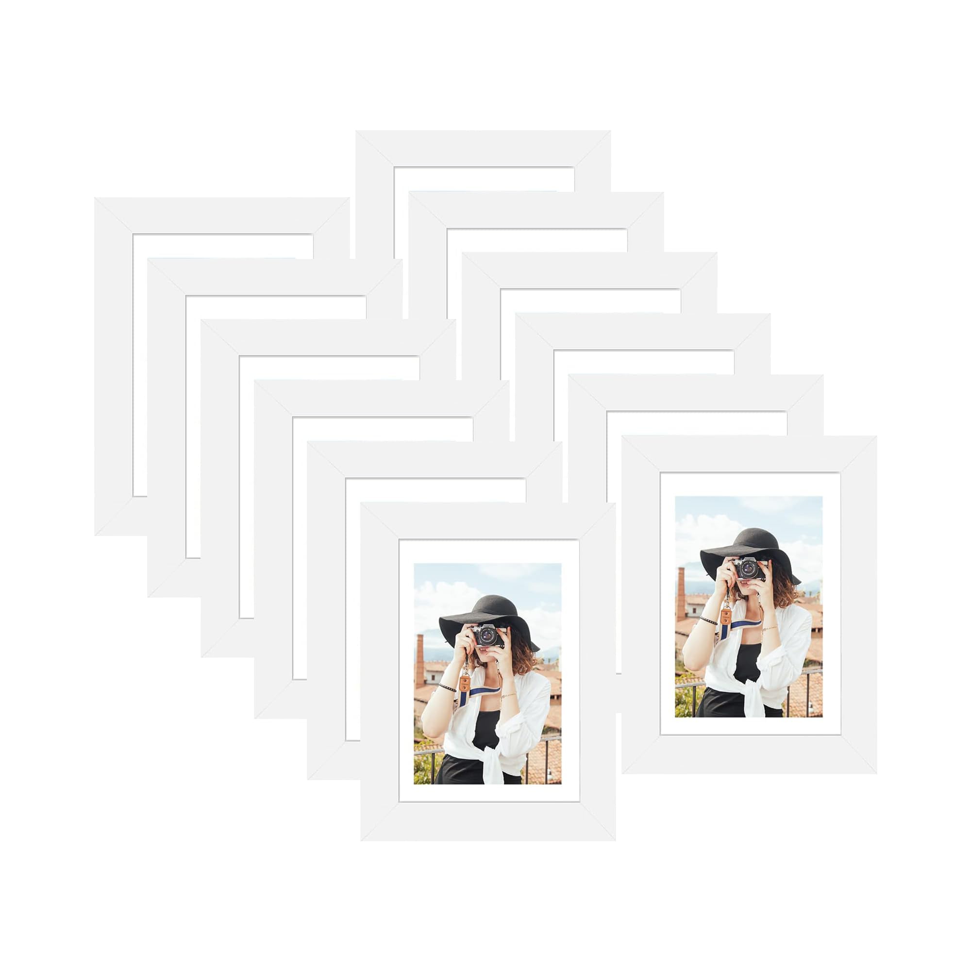 Picrit 8x10 Picture Frame Set of 12, Display 5x7 with Mat or 8x10 without Mat, Photo Frames for Wall Mounting or Table Top Display, Black