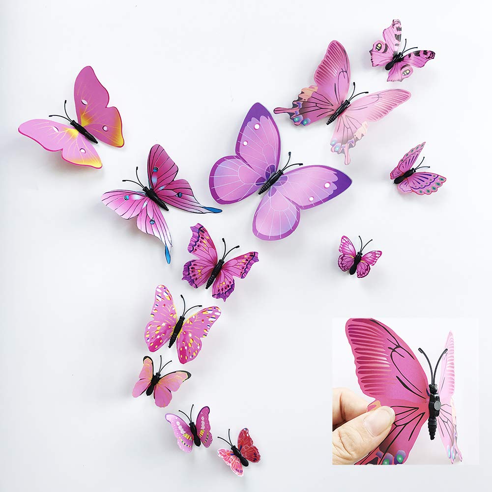 36pcs 3D Colorful Butterfly Wall Stickers DIY Art Decor Crafts for Party Nursery Classroom Offices Kids Girl Boy Baby Bedroom Bathroom Living Room Magnets and Glue Sticker Set1(Green-Single Wing)