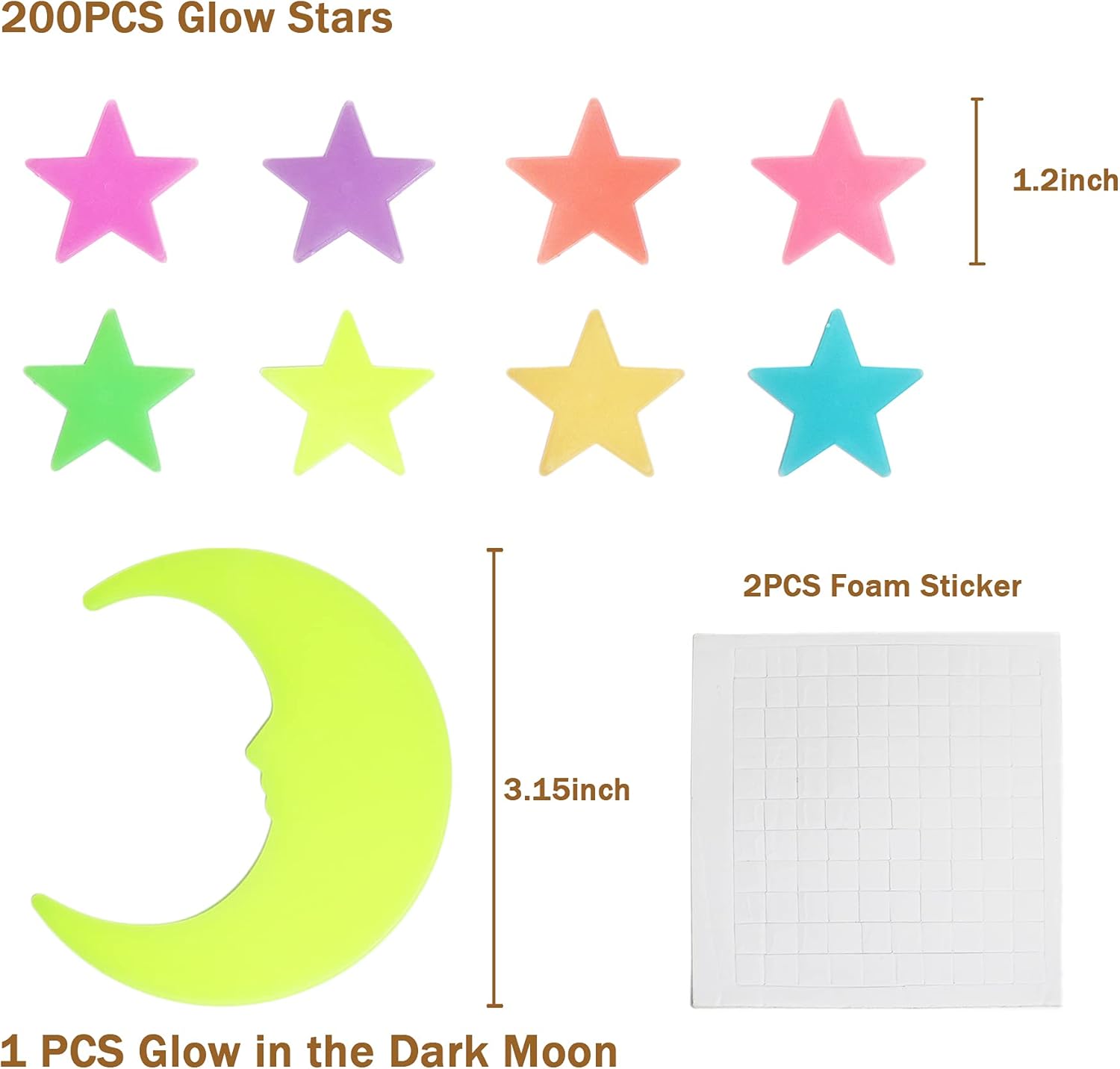 Glow in The Dark Stars Stickers for Ceiling, Adhesive 200pcs 3D Glowing Stars and Moon for Kids Bedroom,Luminous Stickers Create a Realistic Starry Sky,Room Decor,Wall Stickers