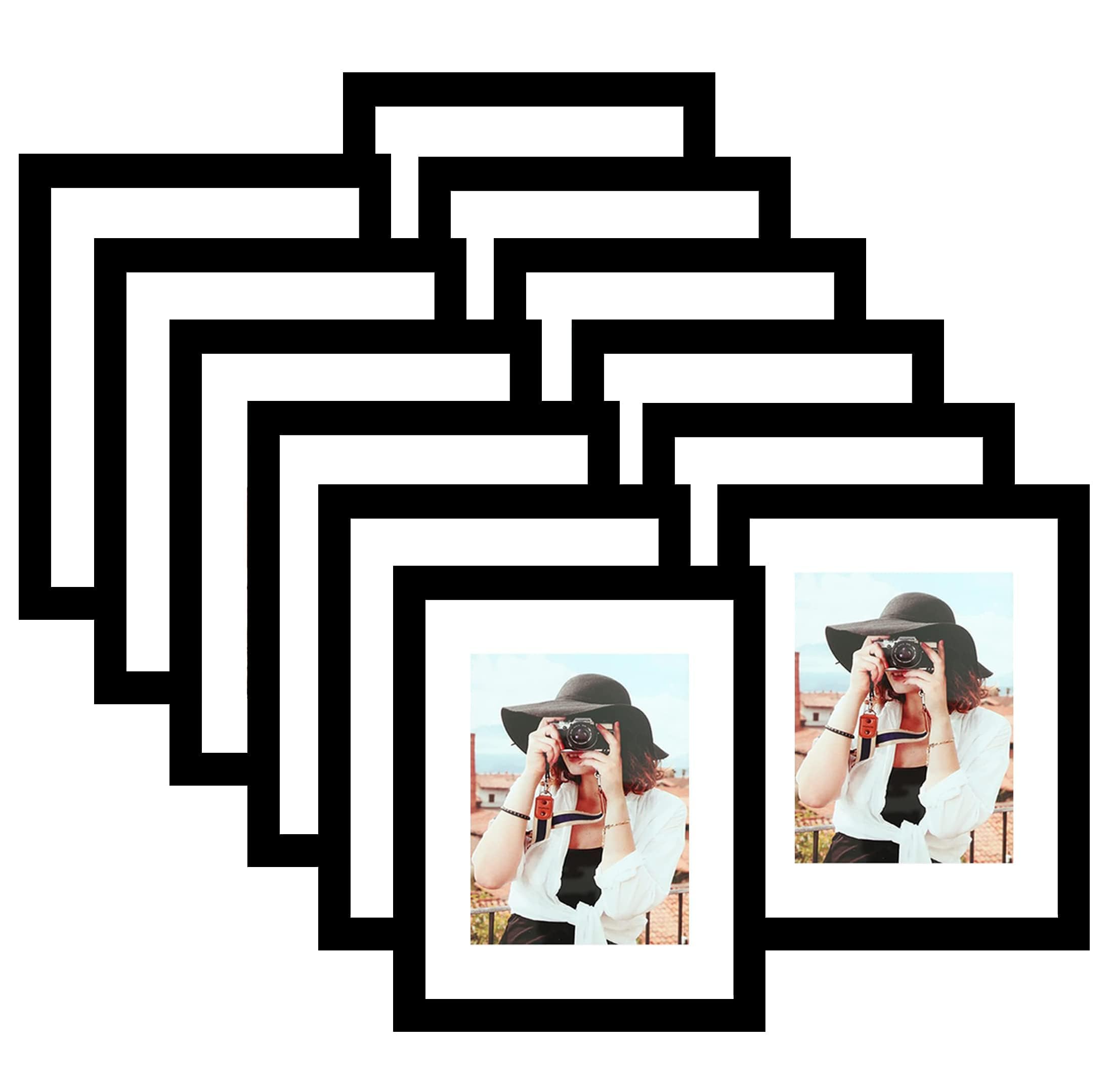 Picrit 8x10 Picture Frame Set of 12, Display 5x7 with Mat or 8x10 without Mat, Photo Frames for Wall Mounting or Table Top Display, Black