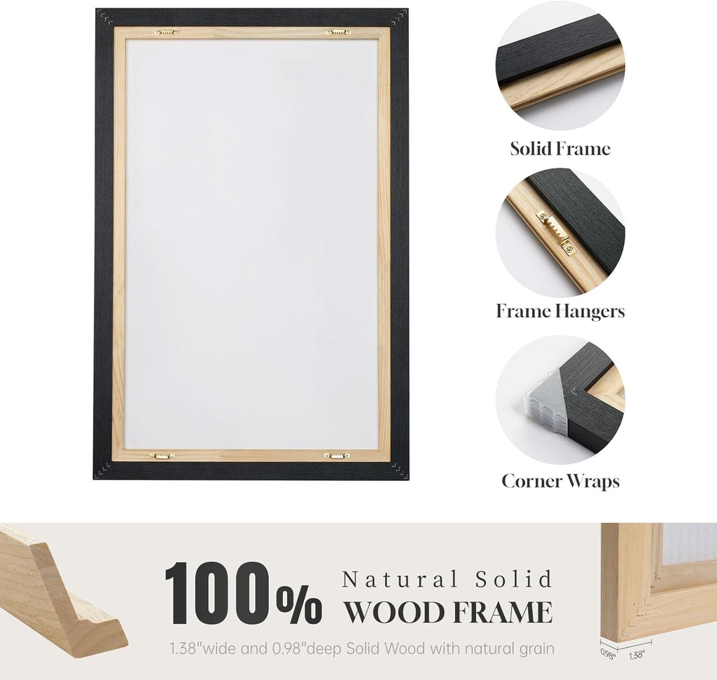 Large Framed Neutral Abstract Wall Art for Living Room, 3 Piece Modern Canvas Prints Paintings Artwork for Walls, Black and Beige Pictures for Living Room Hallway Stair Office Wall Decor 24x36 Inch