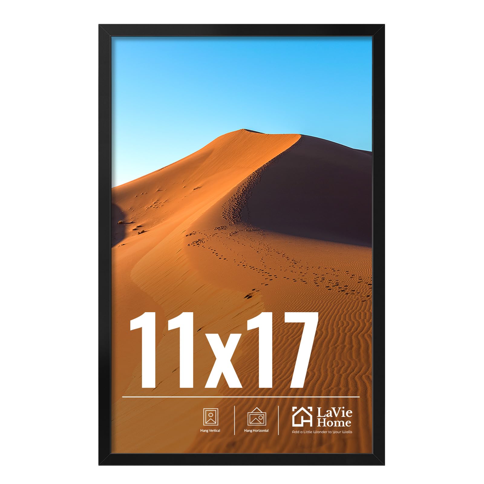 LaVie Home 11x14 Picture Frame for Wall Display, 11 x 14 Black Picture Frame with HD Plexiglas, 11 by 14 Poster Frame 1 Pack, Display Frame for Vertical or Horizontal, Classic Collection