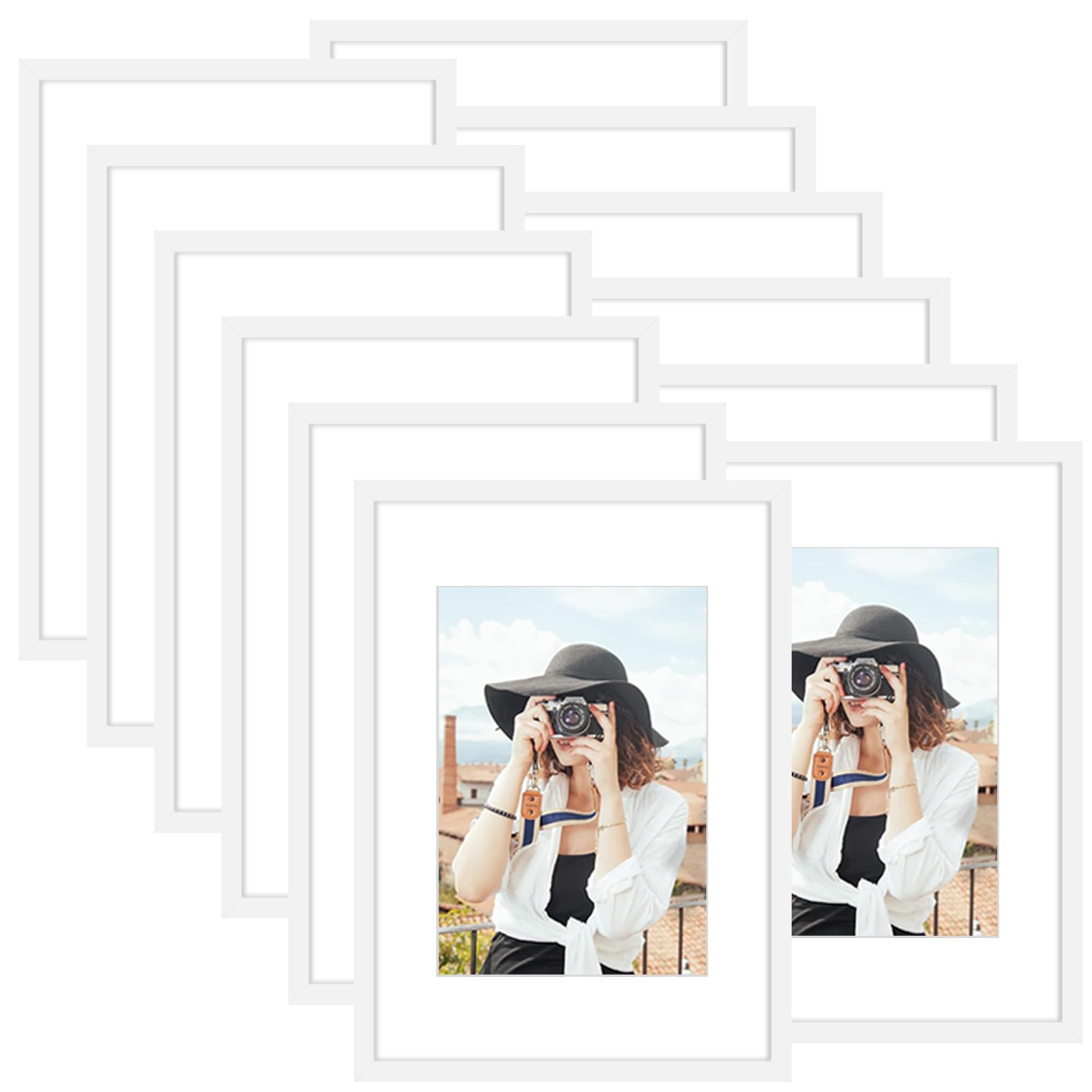 Picrit 8x10 Picture Frame Set of 12, Display 5x7 with Mat or 8x10 without Mat, Photo Frames for Wall Mounting or Table Top Display, Black