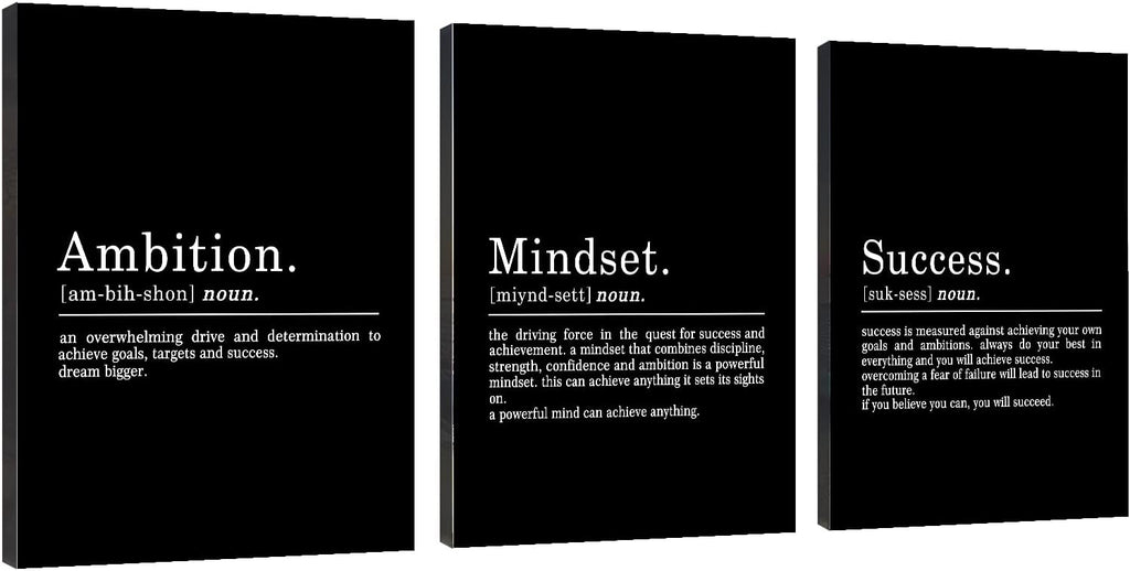 Inspirational Canvas Painting Wall Art -EPHANY ART,Mindset Quotes Prints, Success Framed Entrepreneur Poster Positive Quotes Wall Poster for Home Office Workplace (M-3pcs,12x16inchx3pcs)