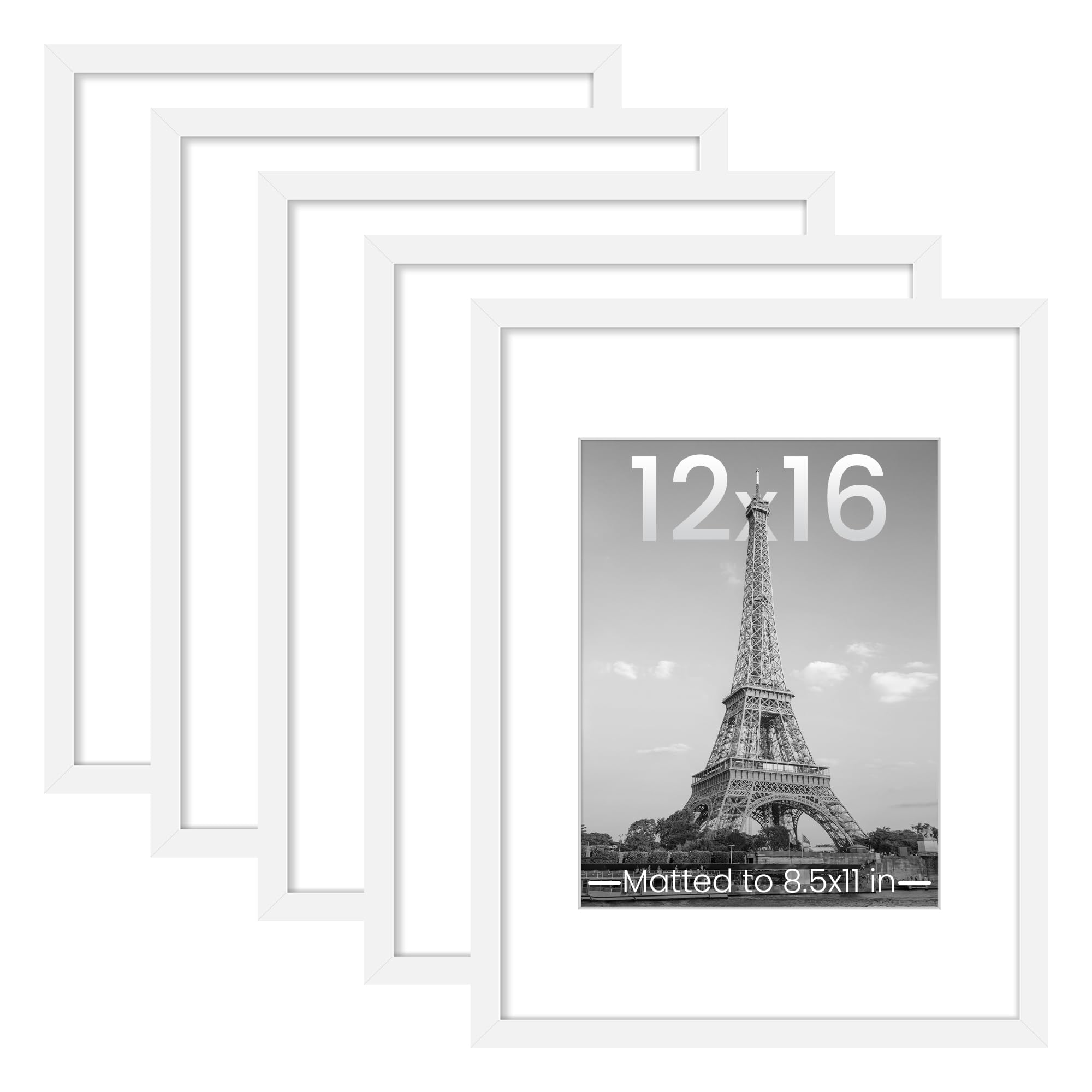 upsimples 8x10 Picture Frame Set of 5, Display Pictures 5x7 with Mat or 8 x 10 Without, Wall Gallery Photo Frames, Black