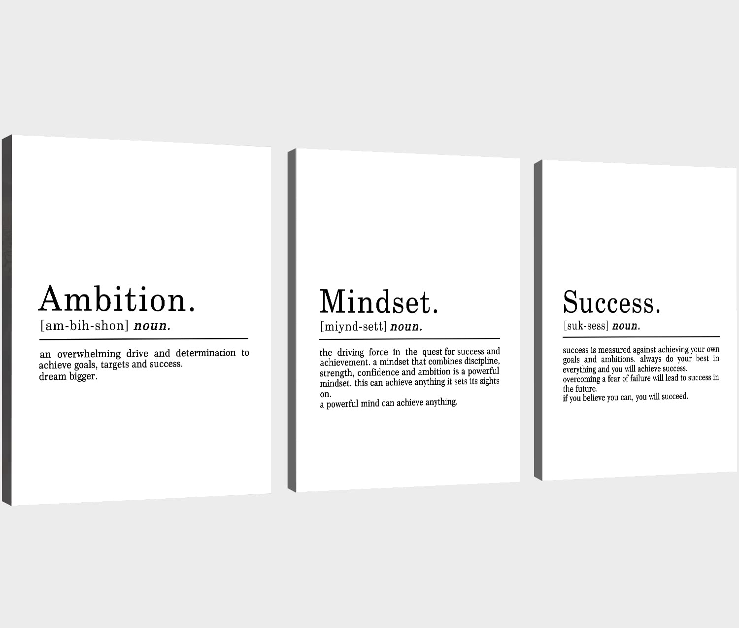Inspirational Canvas Painting Wall Art -EPHANY ART,Mindset Quotes Prints, Success Framed Entrepreneur Poster Positive Quotes Wall Poster for Home Office Workplace (M-3pcs,12x16inchx3pcs)