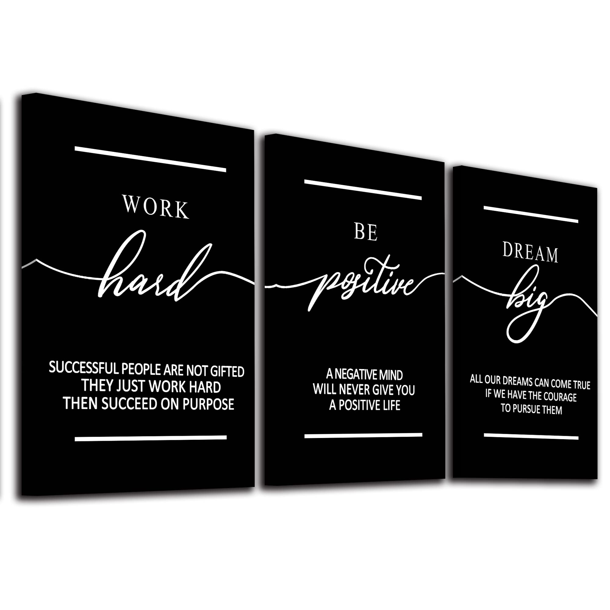 Inspirational Canvas Painting Wall Art -EPHANY ART,Mindset Quotes Prints, Success Framed Entrepreneur Poster Positive Quotes Wall Poster for Home Office Workplace (M-3pcs,12x16inchx3pcs)