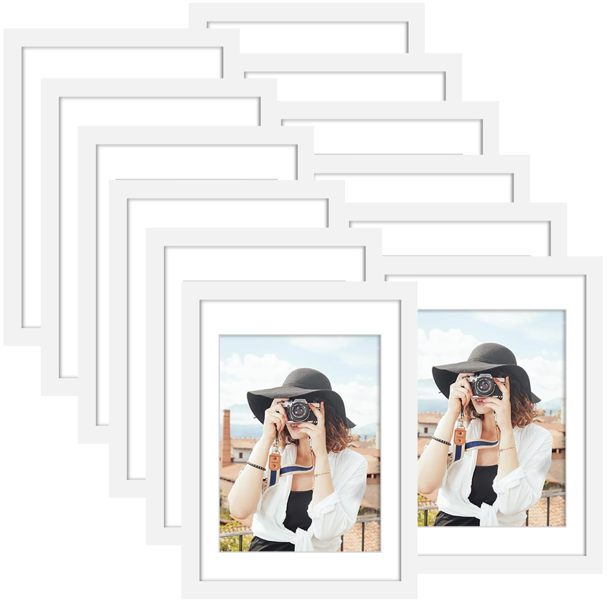 Picrit 8x10 Picture Frame Set of 12, Display 5x7 with Mat or 8x10 without Mat, Photo Frames for Wall Mounting or Table Top Display, Black