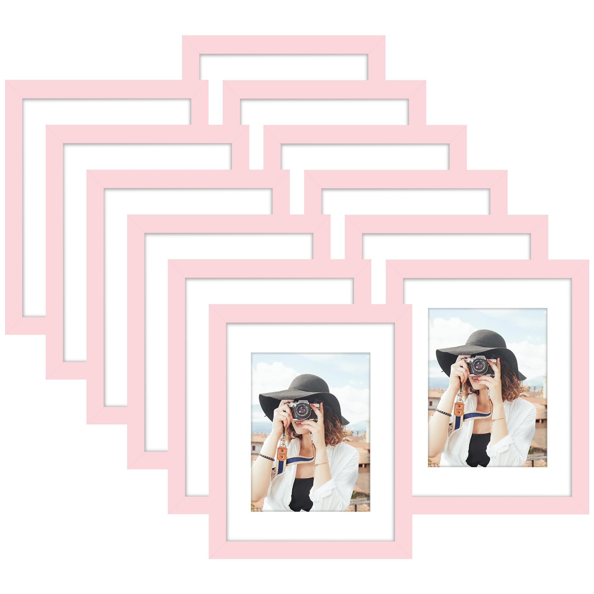 Picrit 8x10 Picture Frame Set of 12, Display 5x7 with Mat or 8x10 without Mat, Photo Frames for Wall Mounting or Table Top Display, Black