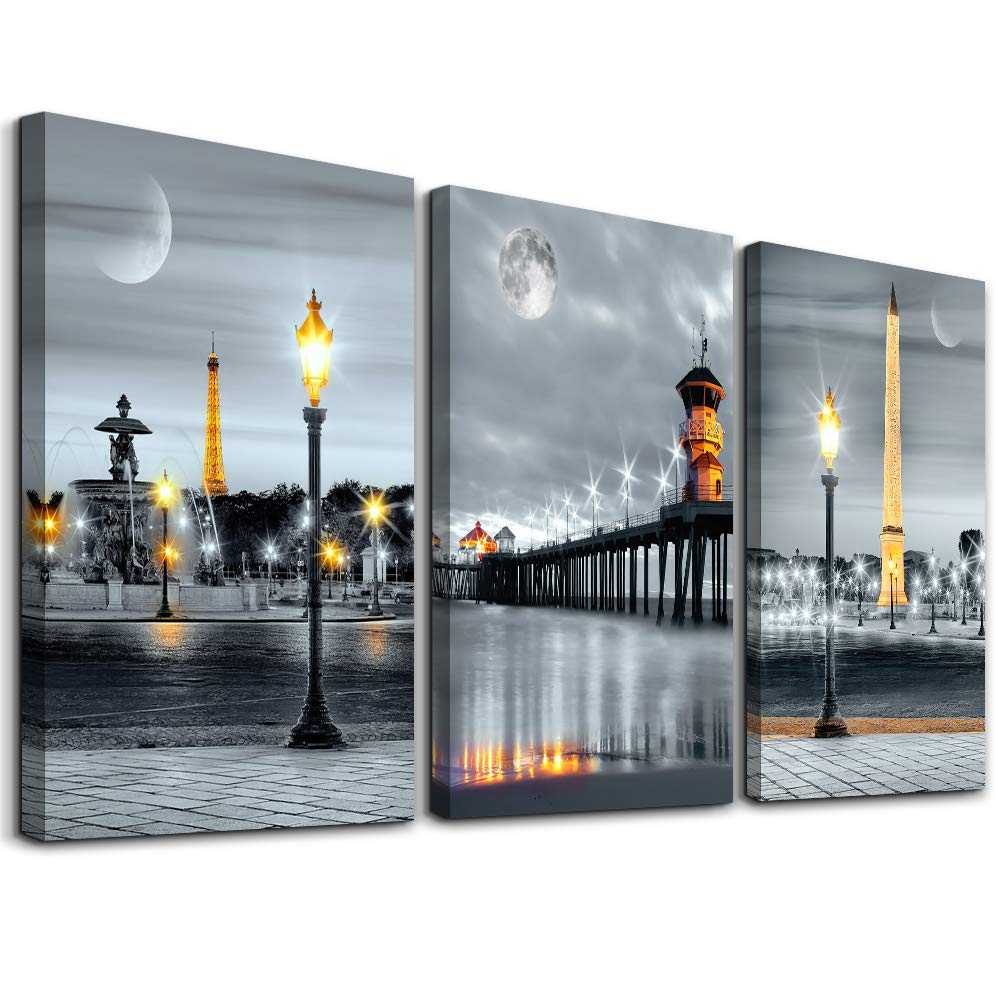 MHARTK66 Wall Art for Bedroom Wall Decor for Living Room Office Decor Abstract Mountain Aurora Landscape Painting 3 Piece Scenic Framed Canvas Art Prints Ready to Hang Kitchen Wall Pictures Home Decor