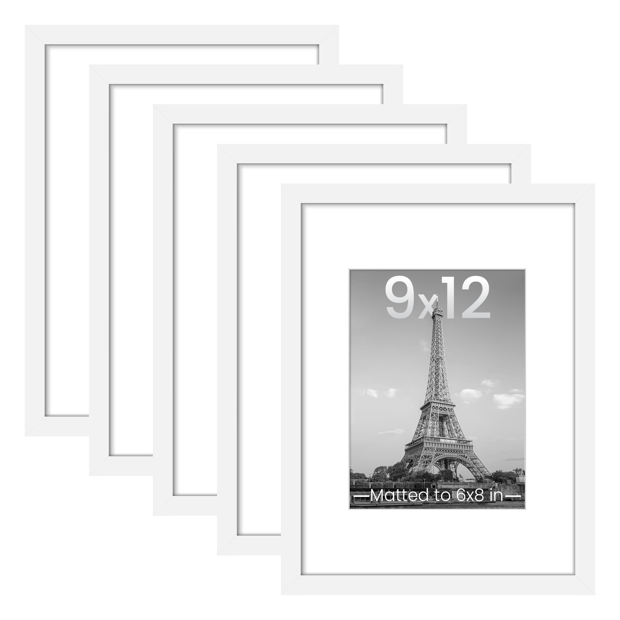 upsimples 8.5x11 Picture Frame Set of 5, Display Pictures 6x8 with Mat or 8.5 by 11 Without, Wall Gallery Photo Frames, Black