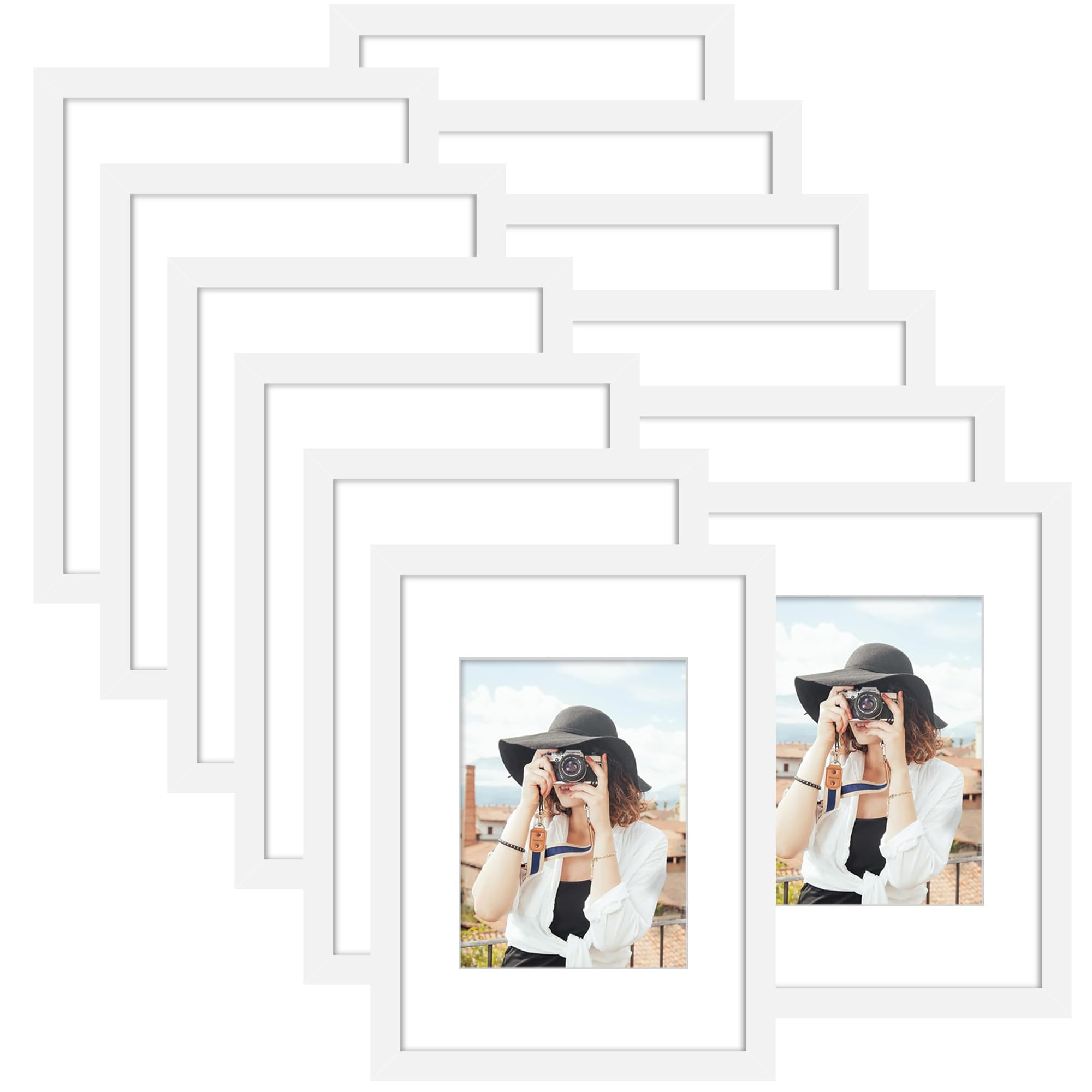 Picrit 8x10 Picture Frame Set of 12, Display 5x7 with Mat or 8x10 without Mat, Photo Frames for Wall Mounting or Table Top Display, Black