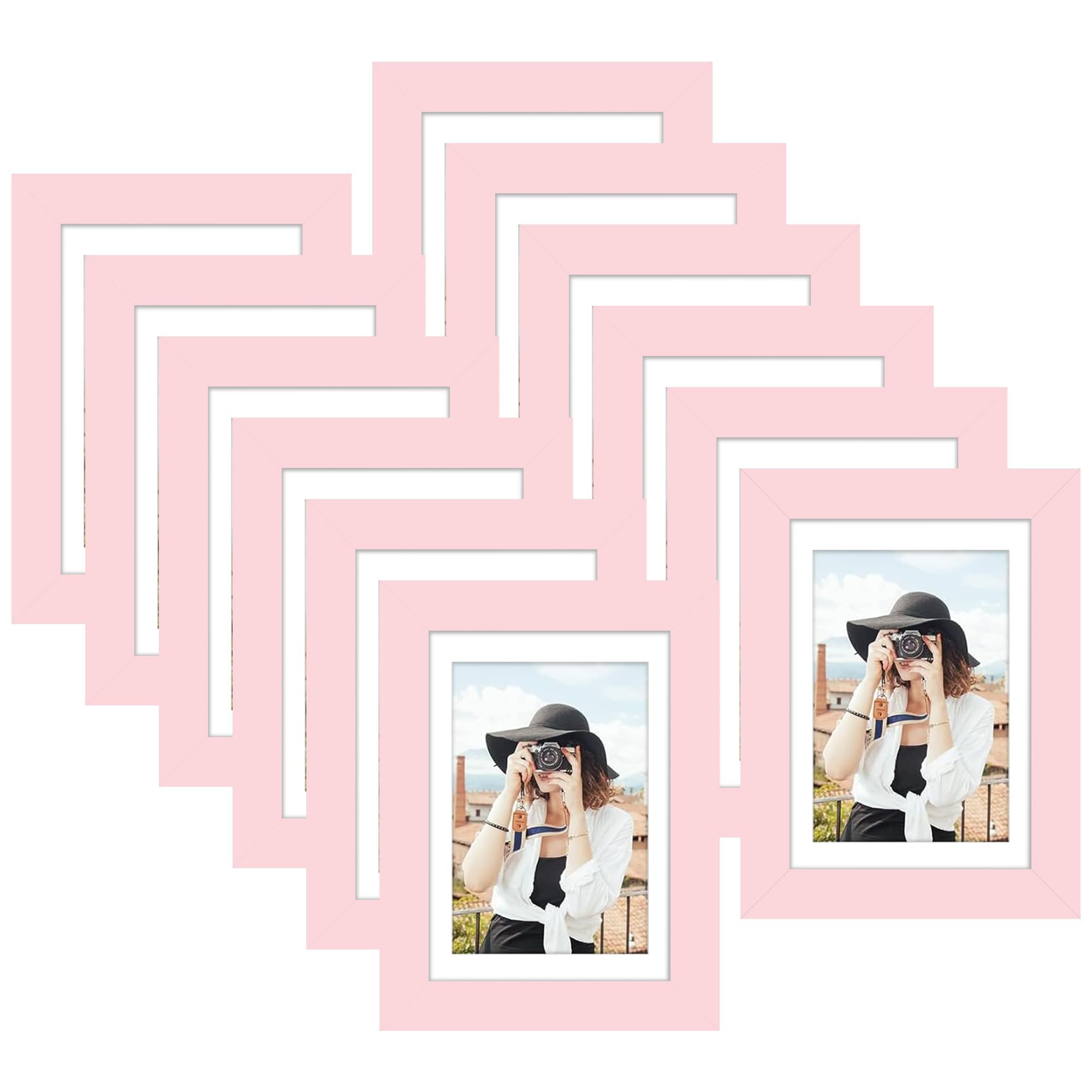 Picrit 8x10 Picture Frame Set of 12, Display 5x7 with Mat or 8x10 without Mat, Photo Frames for Wall Mounting or Table Top Display, Black