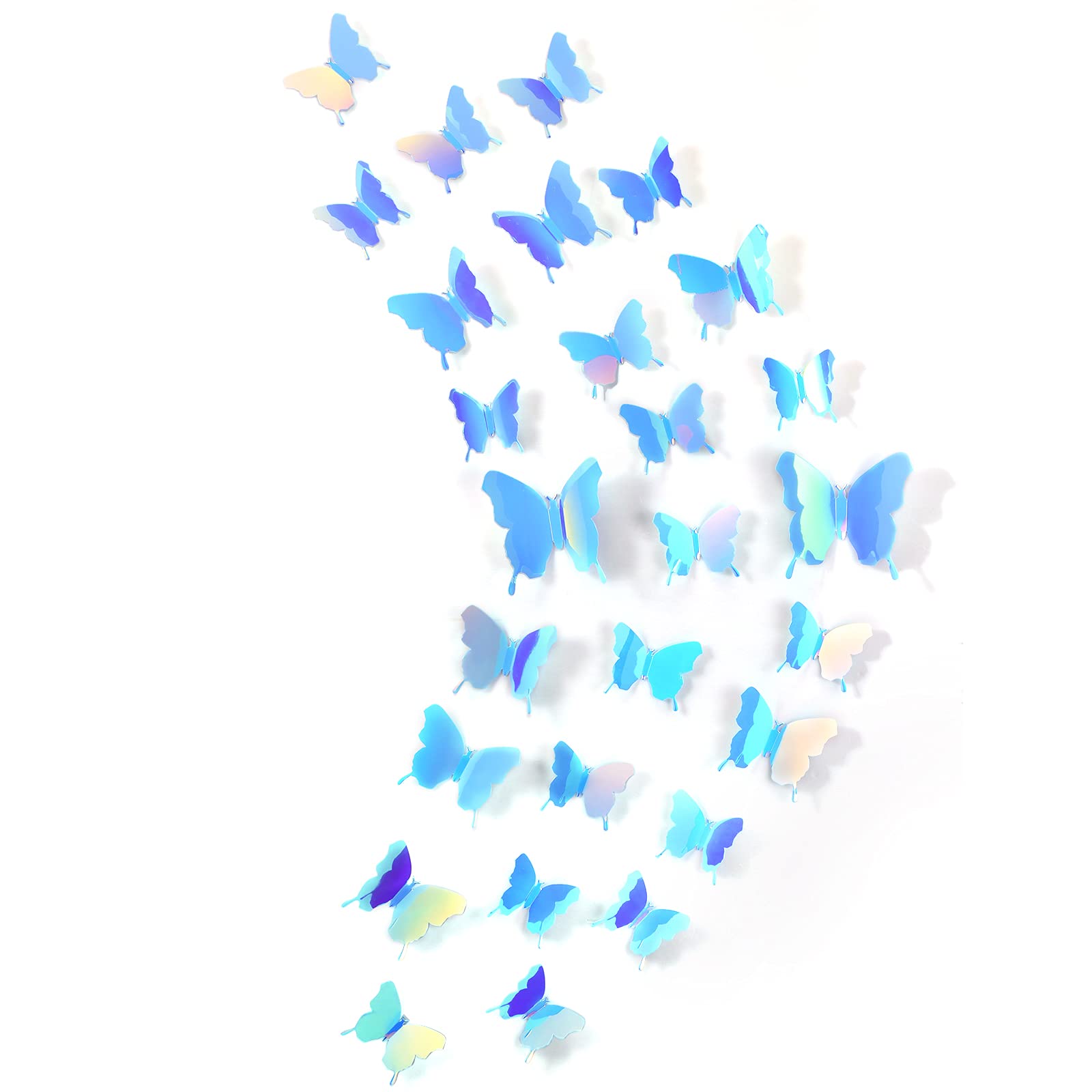 BBTO 48 Pieces Butterfly Wall Decor DIY 3D Mirror Butterfly Stickers Removable Decals Crafts for Birthday Party Bedroom School Bathroom Living Room Decor（Sliver）