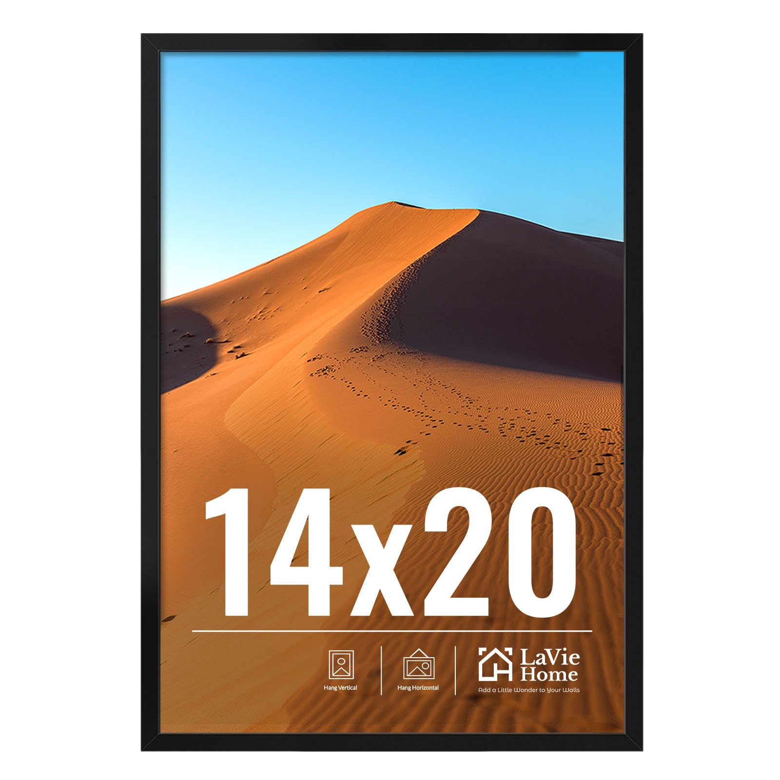 LaVie Home 11x14 Picture Frame for Wall Display, 11 x 14 Black Picture Frame with HD Plexiglas, 11 by 14 Poster Frame 1 Pack, Display Frame for Vertical or Horizontal, Classic Collection