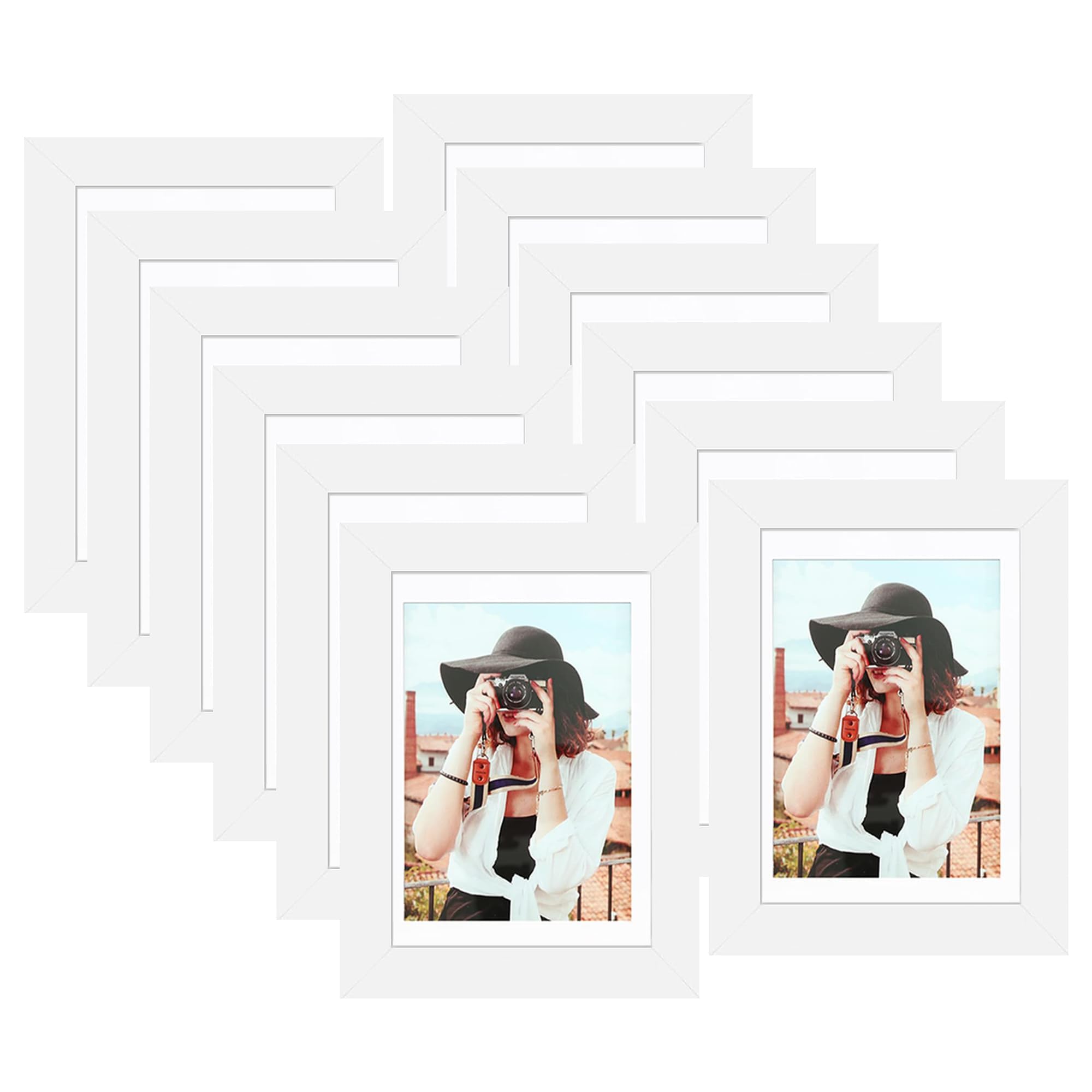 Picrit 8x10 Picture Frame Set of 12, Display 5x7 with Mat or 8x10 without Mat, Photo Frames for Wall Mounting or Table Top Display, Black