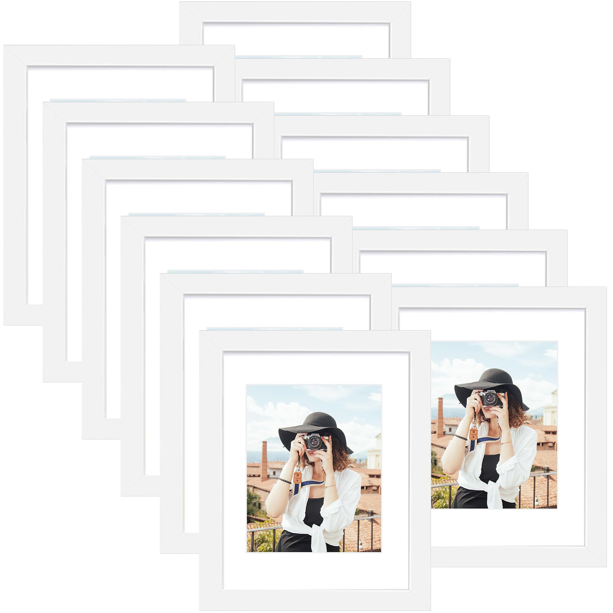 Picrit 8x10 Picture Frame Set of 12, Display 5x7 with Mat or 8x10 without Mat, Photo Frames for Wall Mounting or Table Top Display, Black