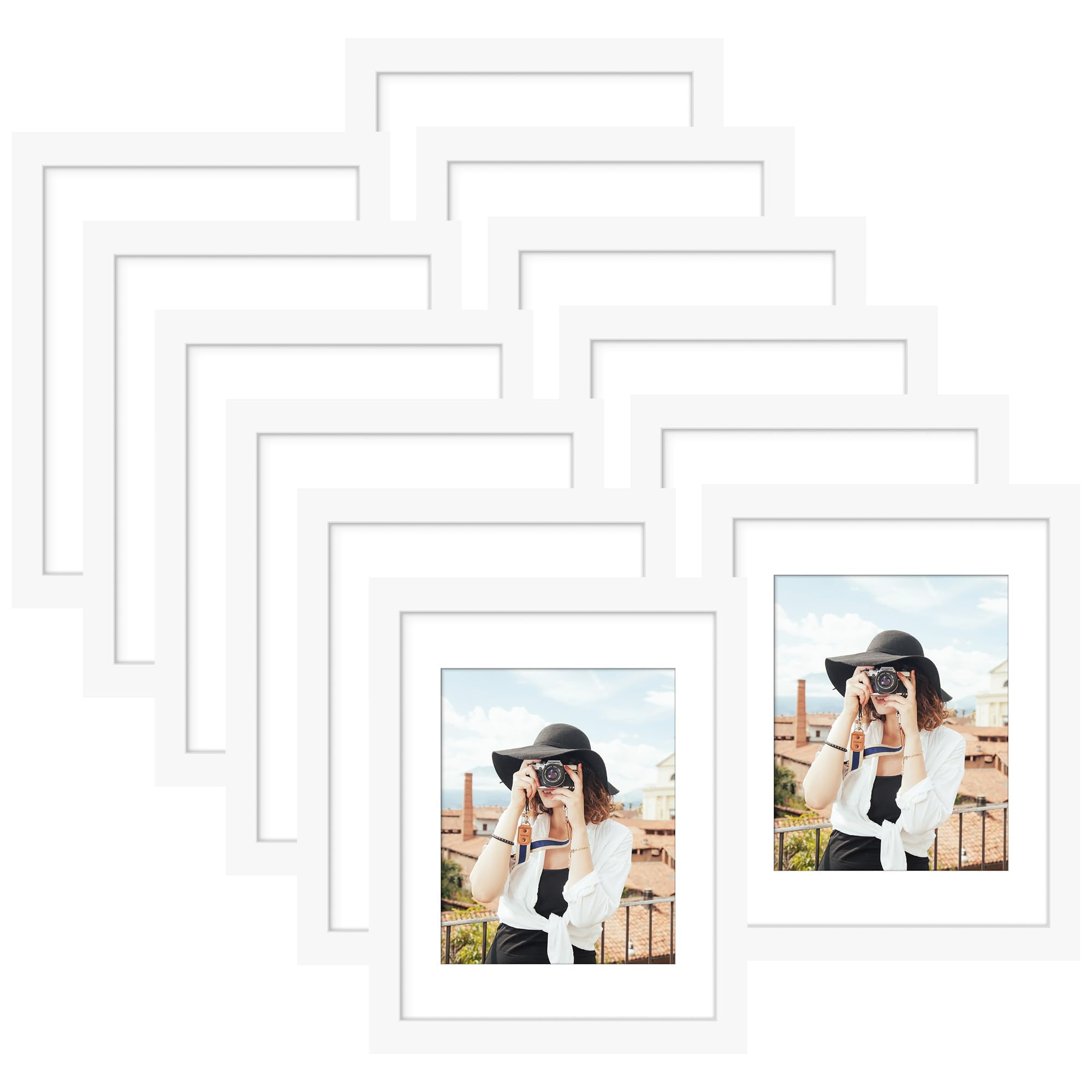 Picrit 8x10 Picture Frame Set of 12, Display 5x7 with Mat or 8x10 without Mat, Photo Frames for Wall Mounting or Table Top Display, Black
