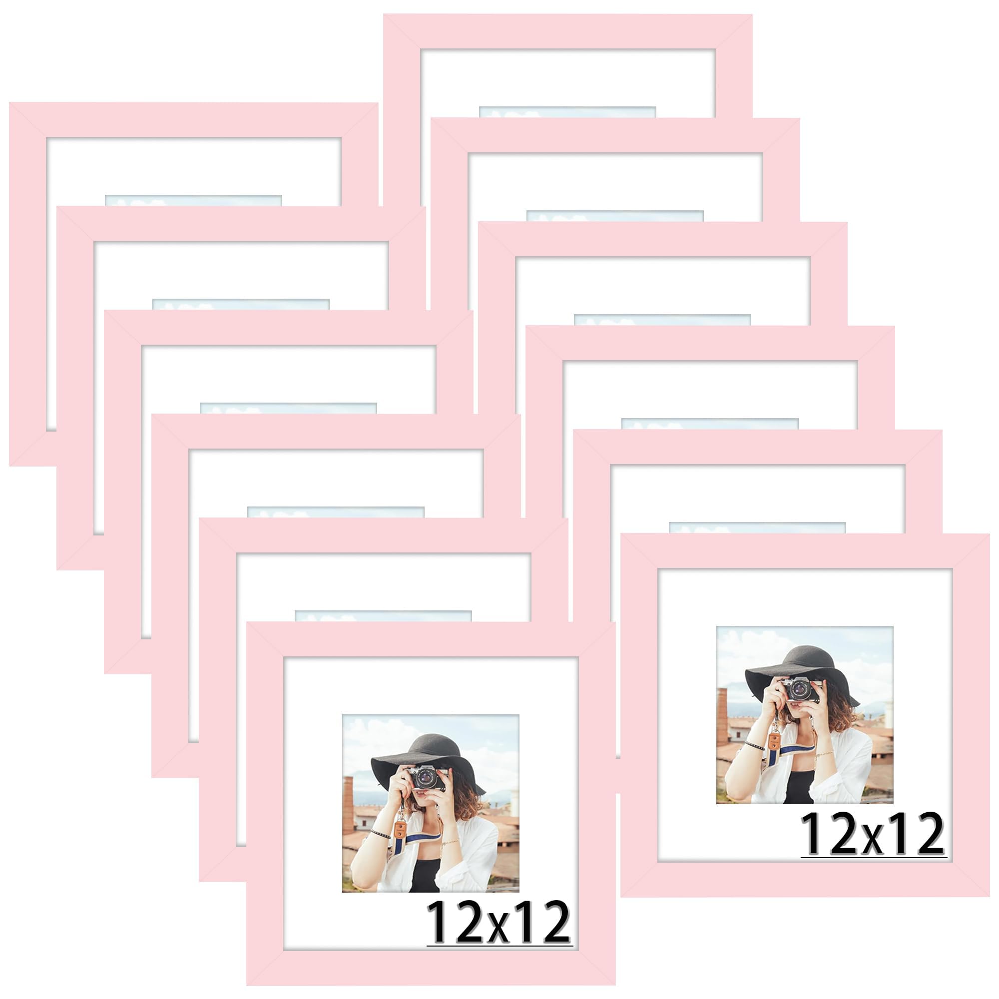 Picrit 8x10 Picture Frame Set of 12, Display 5x7 with Mat or 8x10 without Mat, Photo Frames for Wall Mounting or Table Top Display, Black