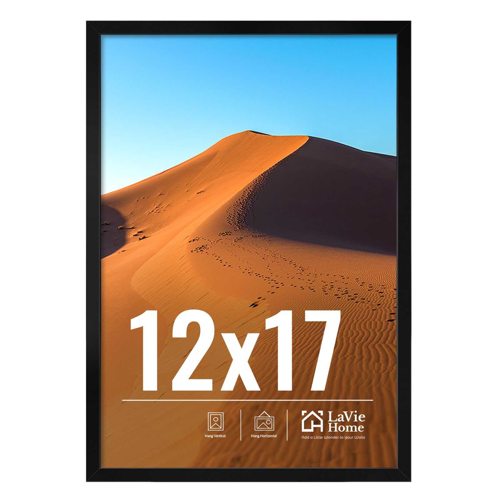 LaVie Home 11x14 Picture Frame for Wall Display, 11 x 14 Black Picture Frame with HD Plexiglas, 11 by 14 Poster Frame 1 Pack, Display Frame for Vertical or Horizontal, Classic Collection