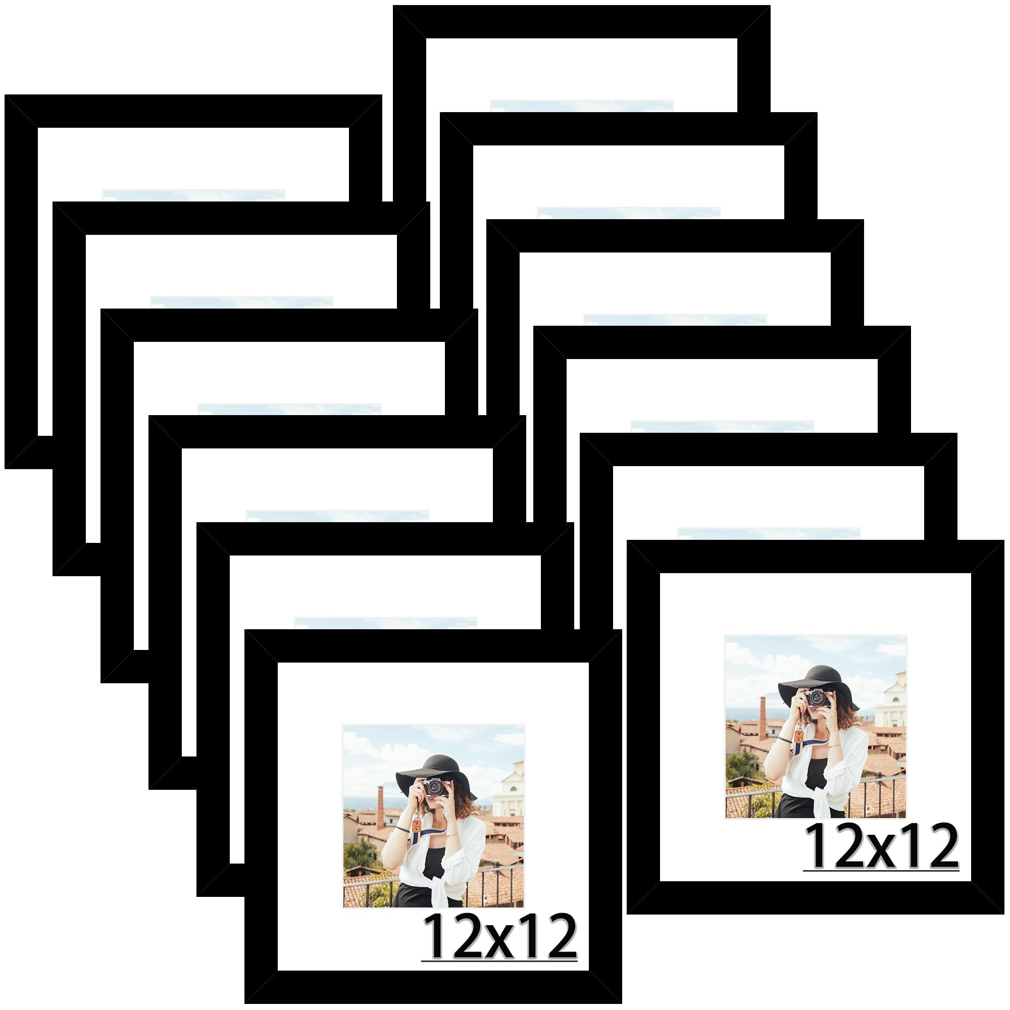 Picrit 8x10 Picture Frame Set of 12, Display 5x7 with Mat or 8x10 without Mat, Photo Frames for Wall Mounting or Table Top Display, Black