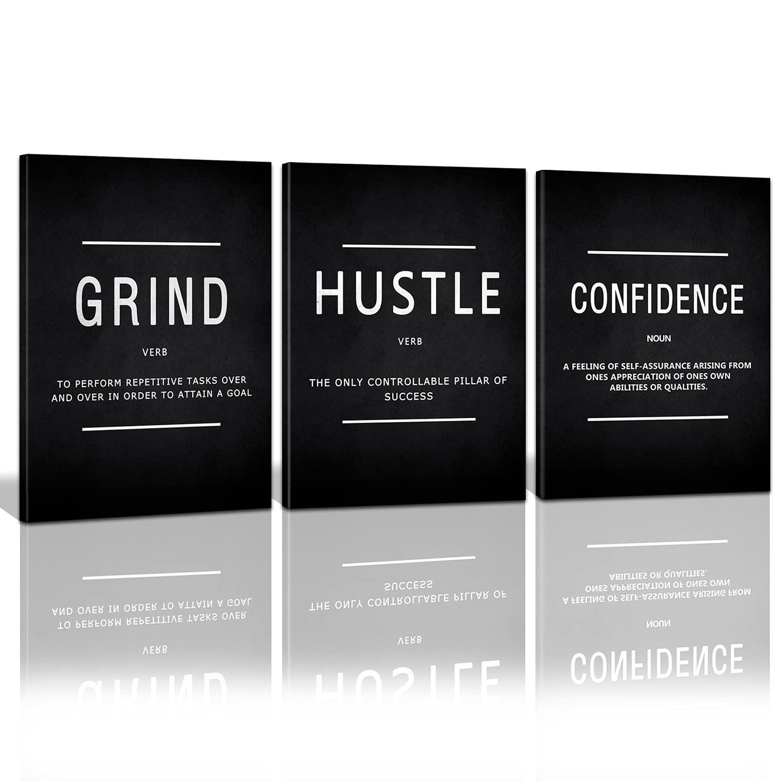 KAWAHONE Canvas Painting Wall Art, Grind Hustle Execution Motivational Wall Art Decoration Posters Prints for Living Room Bedroom, Office Decor, Gallery-Wrapped Canvas Art Set Framed Ready to Hang