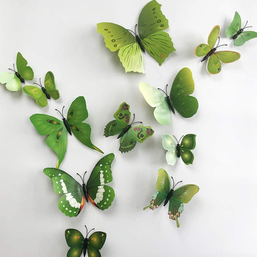 36pcs 3D Colorful Butterfly Wall Stickers DIY Art Decor Crafts for Party Nursery Classroom Offices Kids Girl Boy Baby Bedroom Bathroom Living Room Magnets and Glue Sticker Set1(Green-Single Wing)