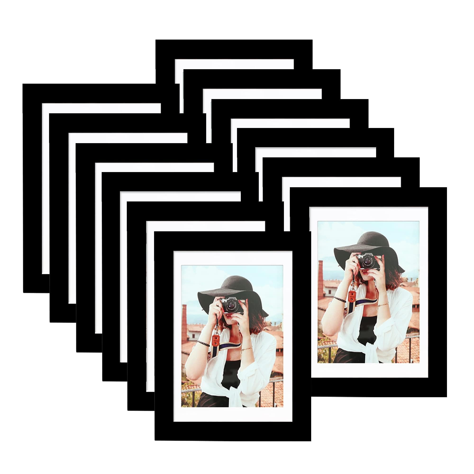 Picrit 8x10 Picture Frame Set of 12, Display 5x7 with Mat or 8x10 without Mat, Photo Frames for Wall Mounting or Table Top Display, Black