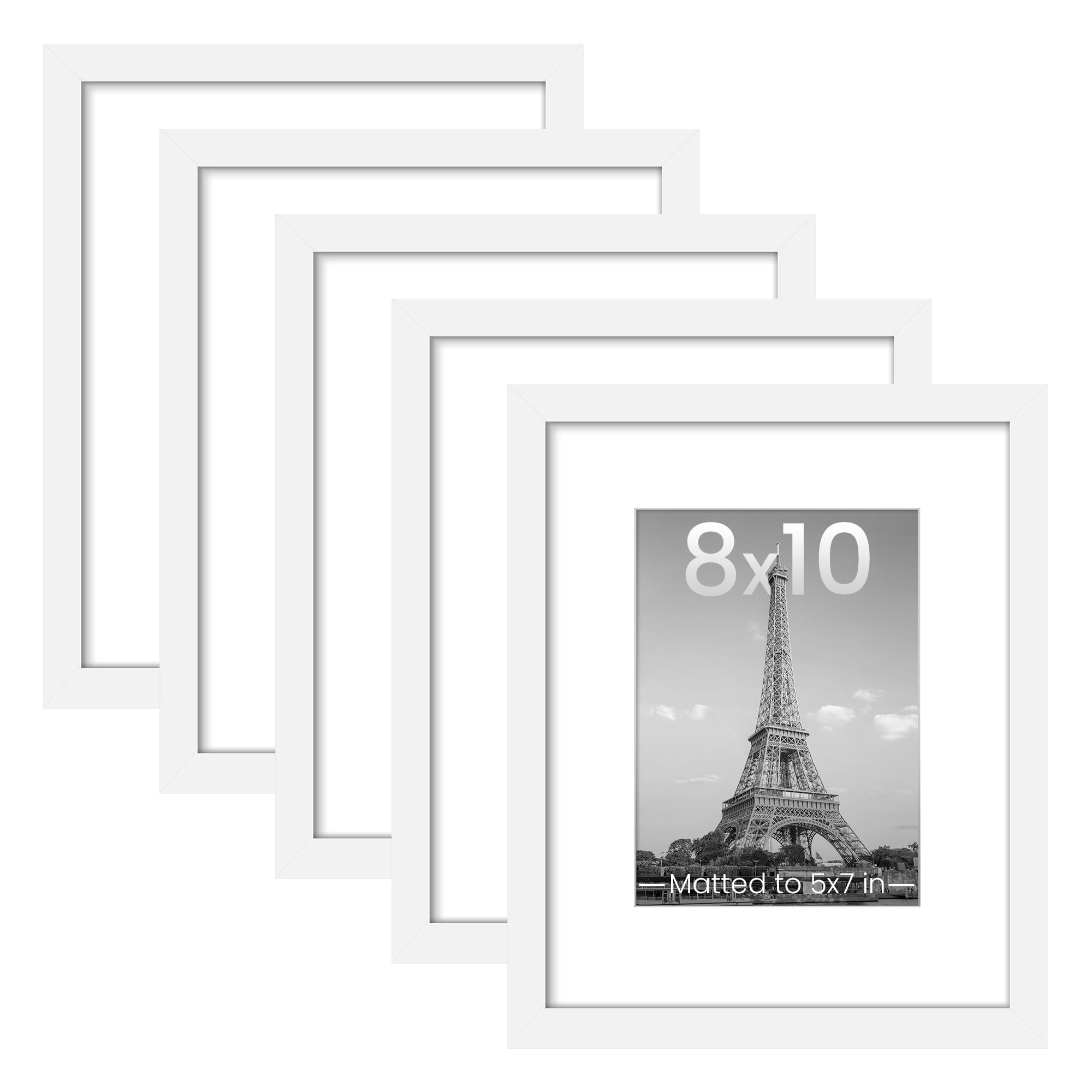 upsimples 8.5x11 Picture Frame Set of 5, Display Pictures 6x8 with Mat or 8.5 by 11 Without, Wall Gallery Photo Frames, Black