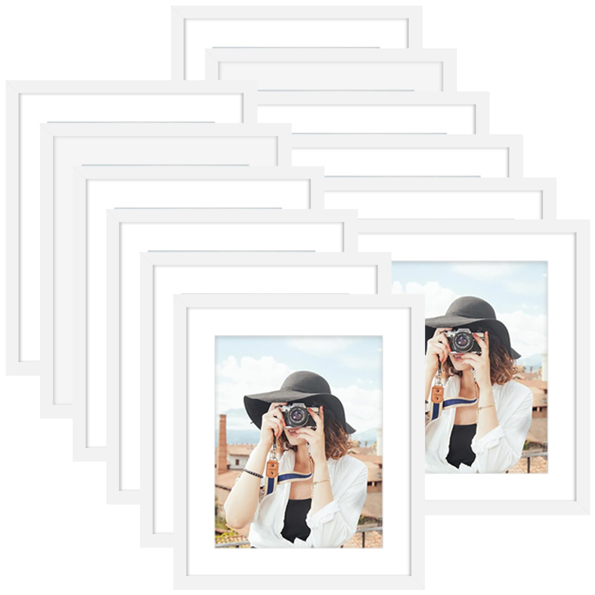Picrit 8x10 Picture Frame Set of 12, Display 5x7 with Mat or 8x10 without Mat, Photo Frames for Wall Mounting or Table Top Display, Black