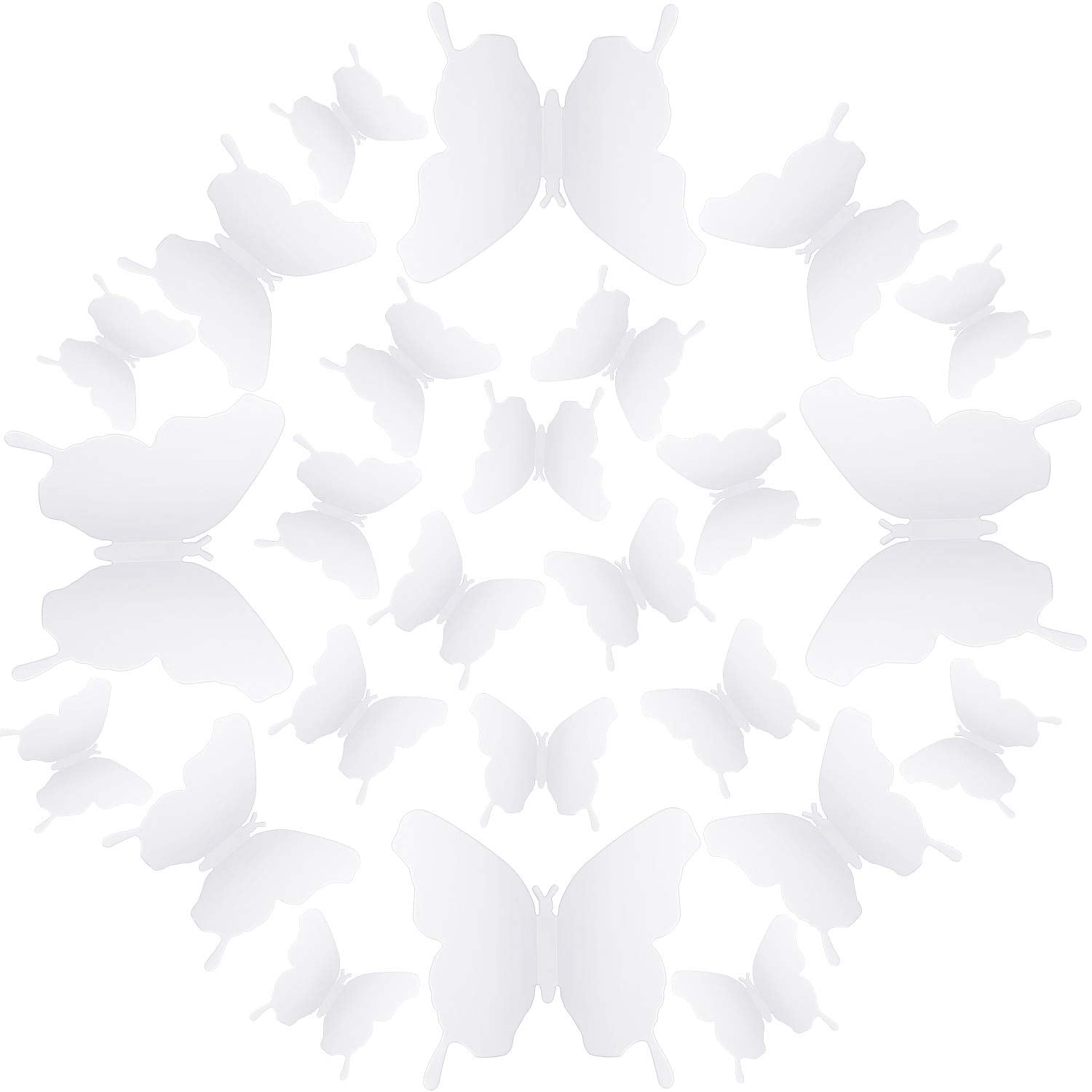 BBTO 48 Pieces Butterfly Wall Decor DIY 3D Mirror Butterfly Stickers Removable Decals Crafts for Birthday Party Bedroom School Bathroom Living Room Decor（Sliver）