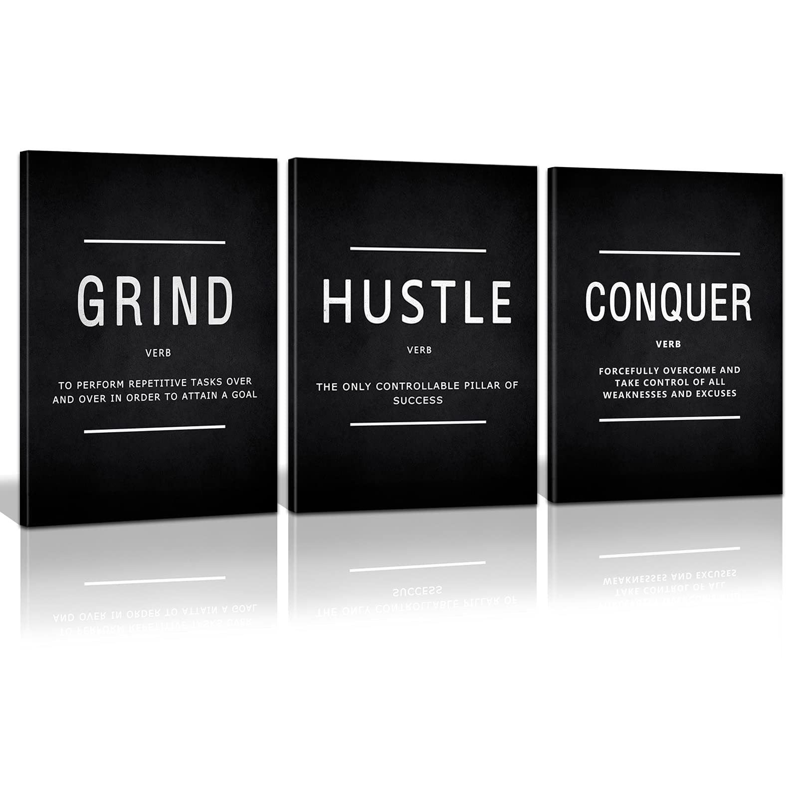 KAWAHONE Canvas Painting Wall Art, Grind Hustle Execution Motivational Wall Art Decoration Posters Prints for Living Room Bedroom, Office Decor, Gallery-Wrapped Canvas Art Set Framed Ready to Hang
