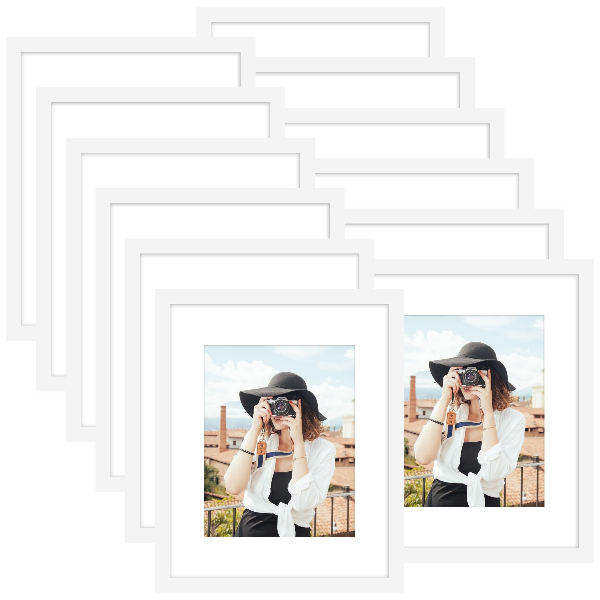 Picrit 8x10 Picture Frame Set of 12, Display 5x7 with Mat or 8x10 without Mat, Photo Frames for Wall Mounting or Table Top Display, Black