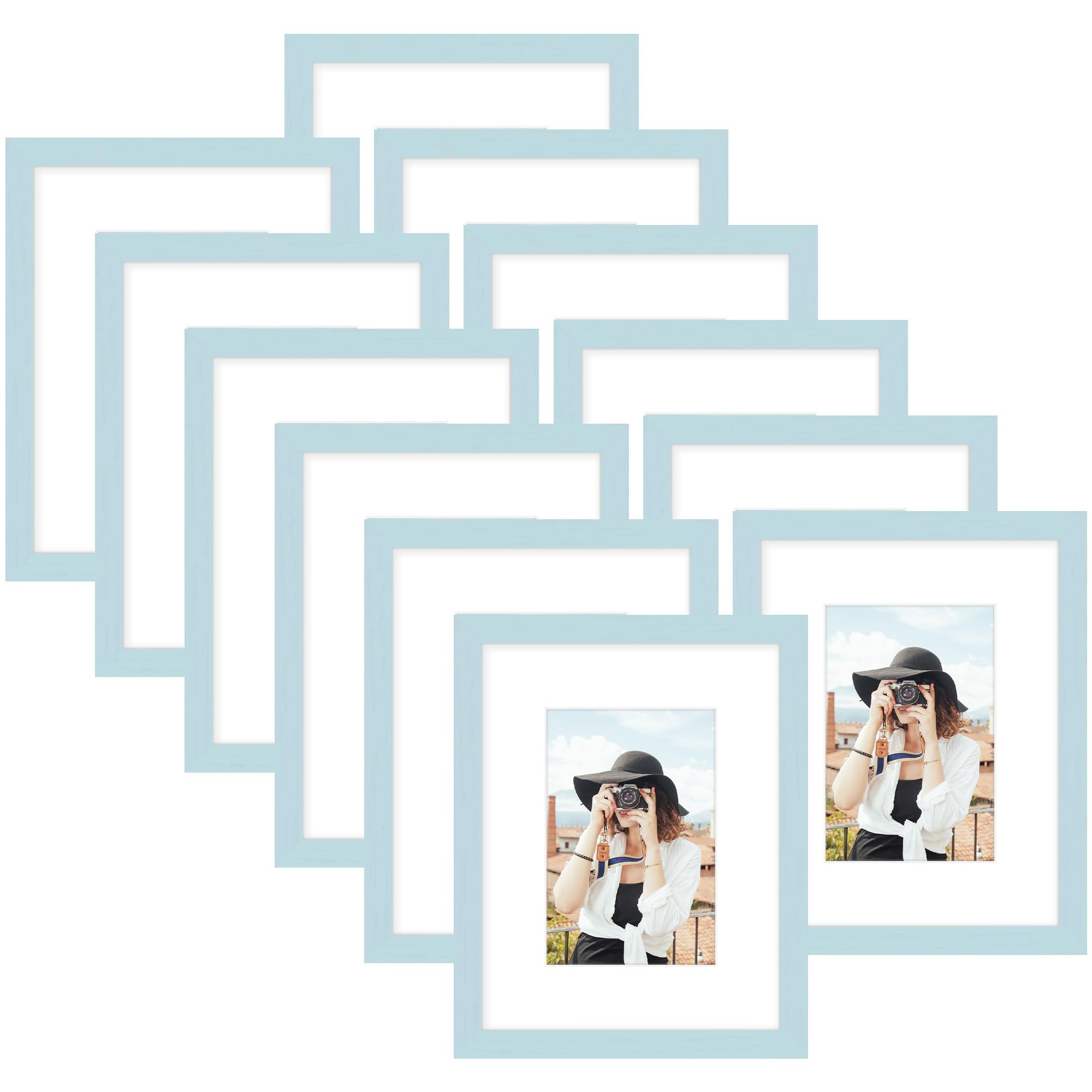 Picrit 8x10 Picture Frame Set of 12, Display 5x7 with Mat or 8x10 without Mat, Photo Frames for Wall Mounting or Table Top Display, Black