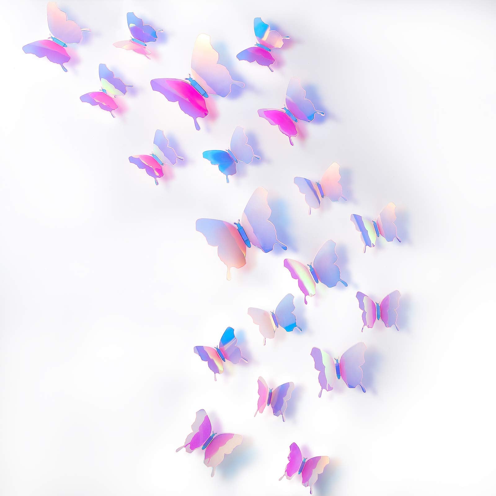 BBTO 48 Pieces Butterfly Wall Decor DIY 3D Mirror Butterfly Stickers Removable Decals Crafts for Birthday Party Bedroom School Bathroom Living Room Decor（Sliver）
