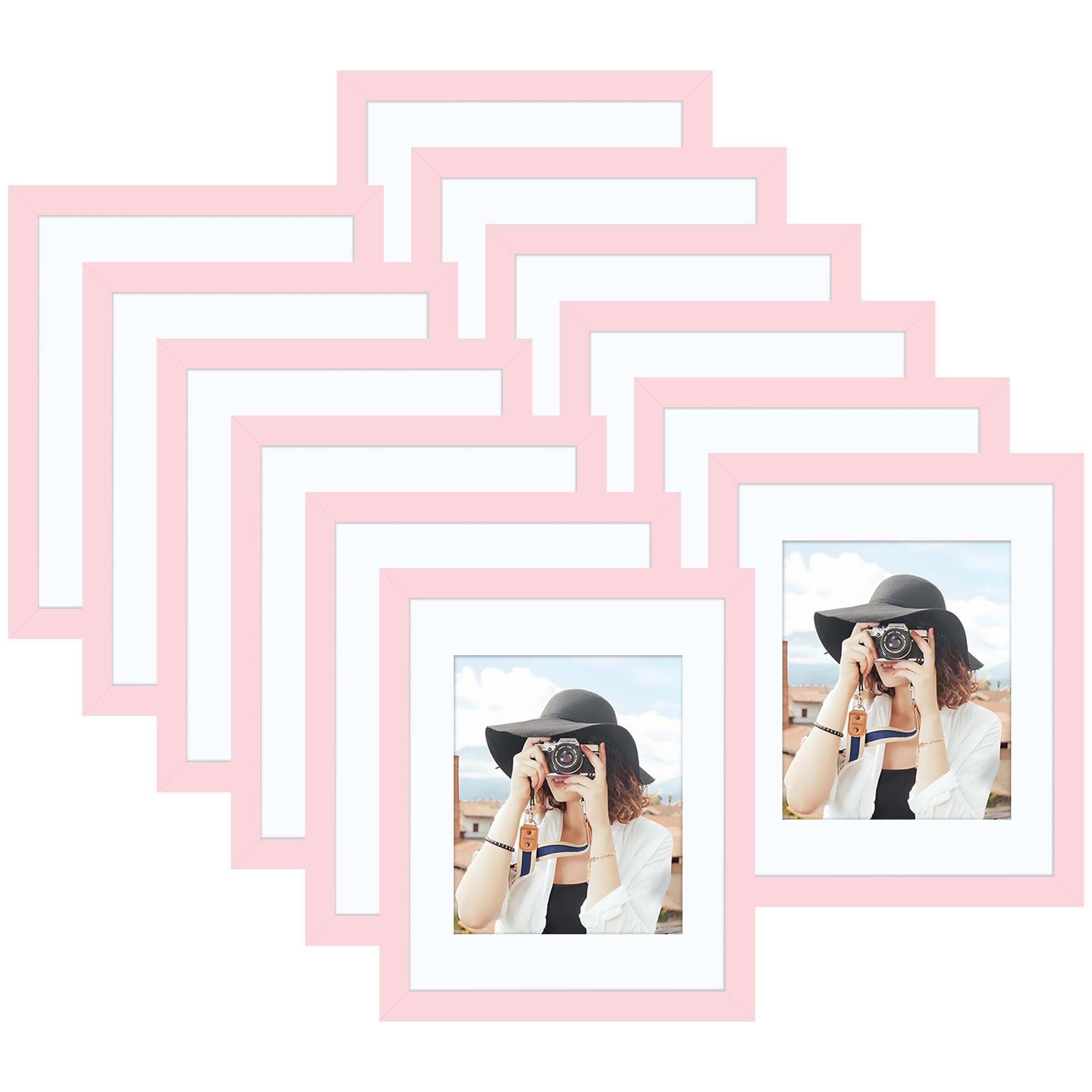 Picrit 8x10 Picture Frame Set of 12, Display 5x7 with Mat or 8x10 without Mat, Photo Frames for Wall Mounting or Table Top Display, Black