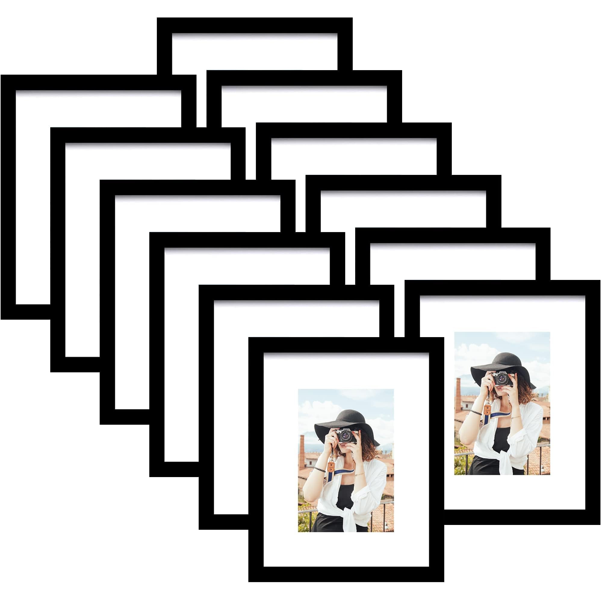 Picrit 8x10 Picture Frame Set of 12, Display 5x7 with Mat or 8x10 without Mat, Photo Frames for Wall Mounting or Table Top Display, Black