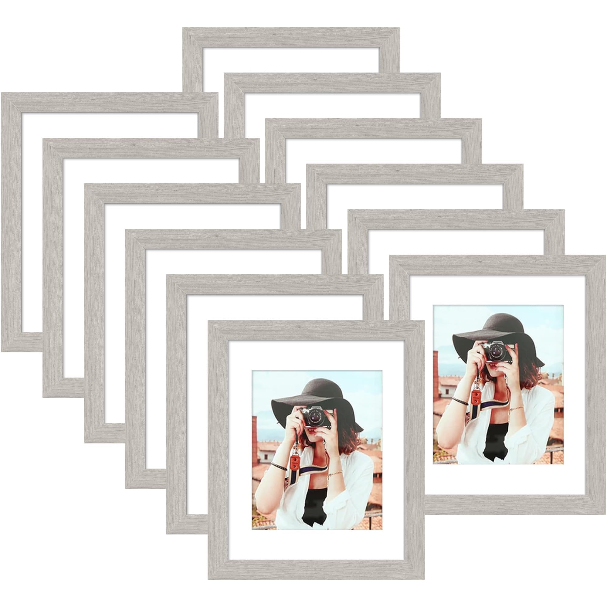 Picrit 8x10 Picture Frame Set of 12, Display 5x7 with Mat or 8x10 without Mat, Photo Frames for Wall Mounting or Table Top Display, Black