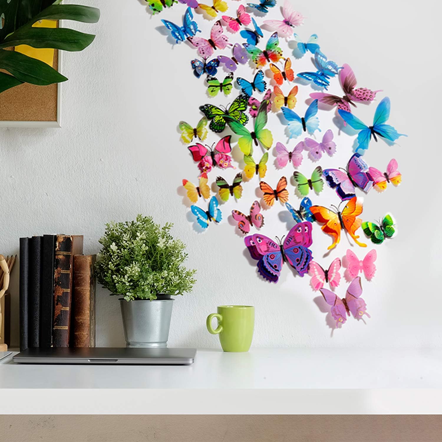 120PCS 3D Colorful Butterfly Wall Stickers, Butterfly Wall Decals, Removable Butterflies DIY Art Decor Crafts for Party Offices Bedroom Room Sticker Set