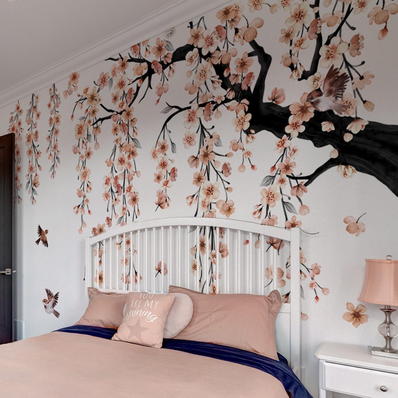 Lilac Wall Decoration Large Green Tree Wall Stickers, 3 Sheets Hanging Vine Tree Wall Decals Peel and Stick Leaves Branch Wall Murals Decor for Living Room Bedroom (Green, 11.8 * 35.4inch)