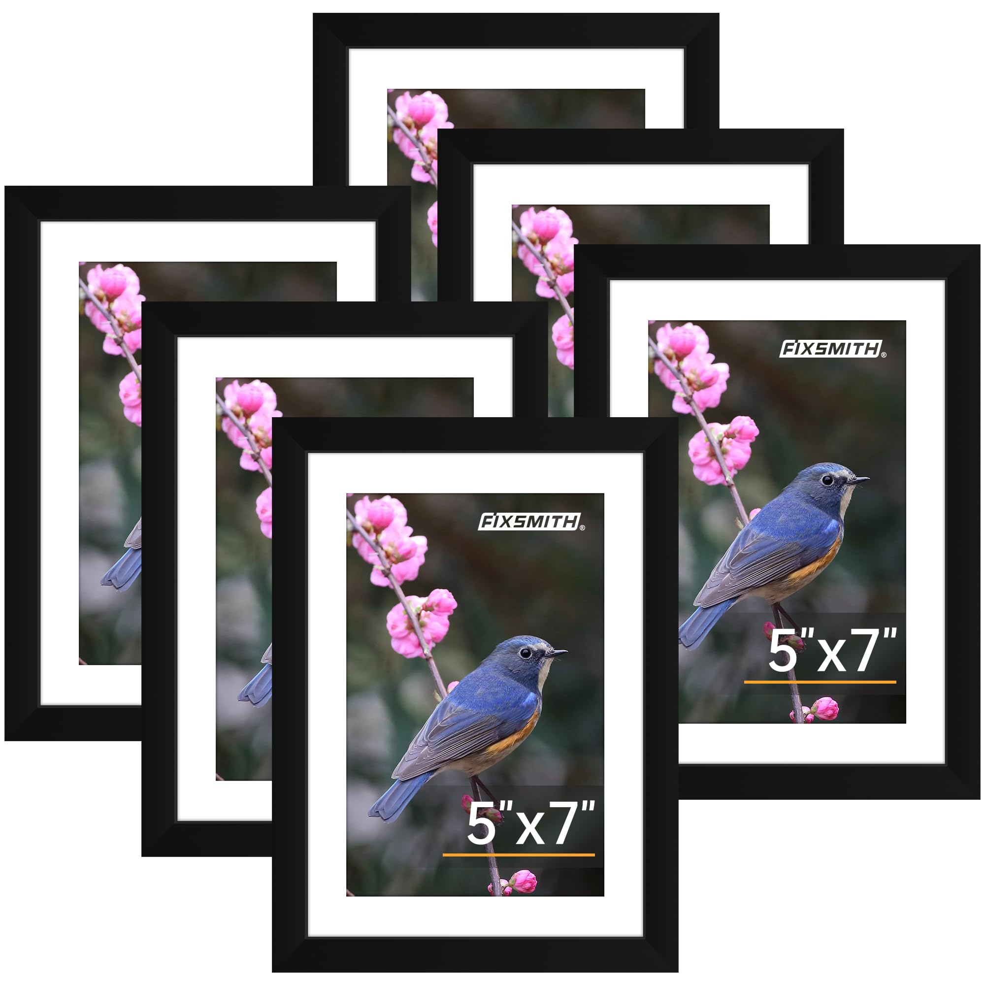 FIXSMITH 5x7 Picture Frame Set of 10, Photo Frame Bulk with HD Plexiglass, Display Pictures 4x6 with Mat or 5x7 Without Mat Multi Picture Frames Collage for Tabletop or Wall Display, Black