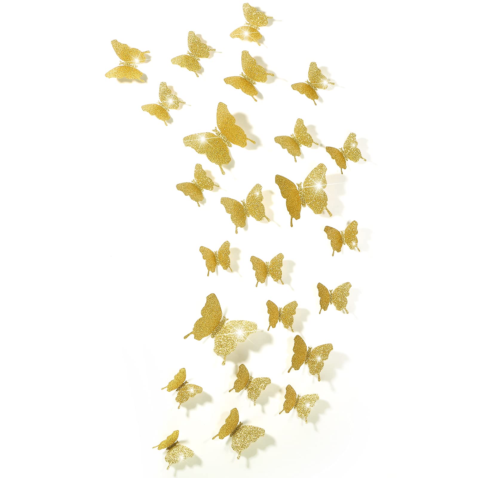 BBTO 48 Pieces Butterfly Wall Decor DIY 3D Mirror Butterfly Stickers Removable Decals Crafts for Birthday Party Bedroom School Bathroom Living Room Decor（Sliver）